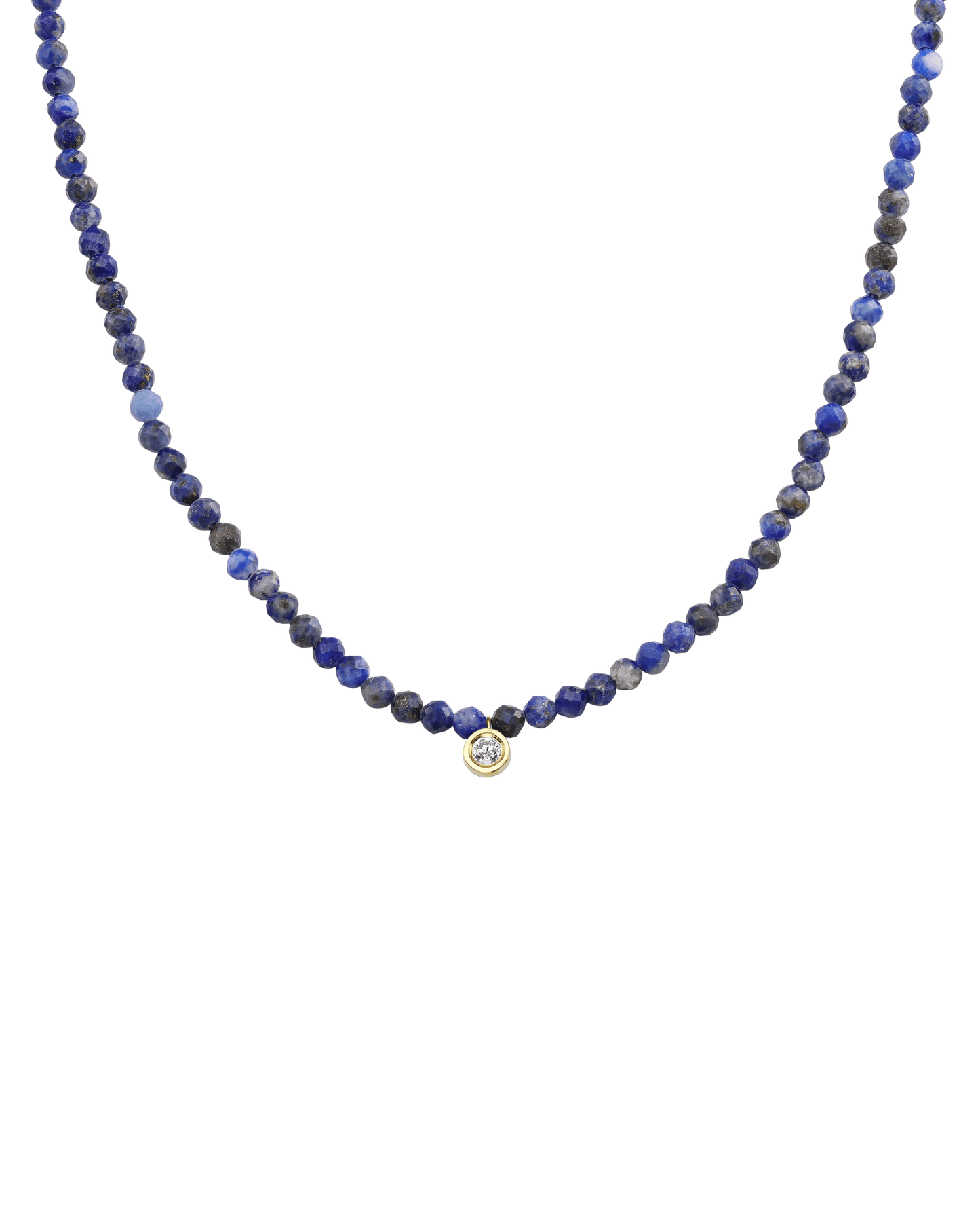 Apatite Gemstone & Diamond Necklace - 14K Yellow Gold Necklaces 14K Solid Gold Natural Blue Lapis Medium: 0.05ct 14"