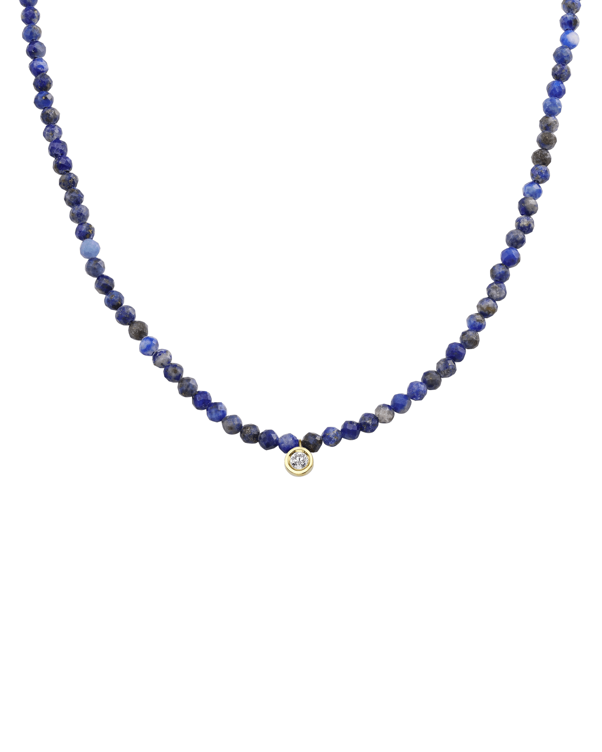 Apatite Gemstone & Diamond Necklace - 14K Yellow Gold Necklaces 14K Solid Gold Natural Blue Lapis Medium: 0.05ct 14"