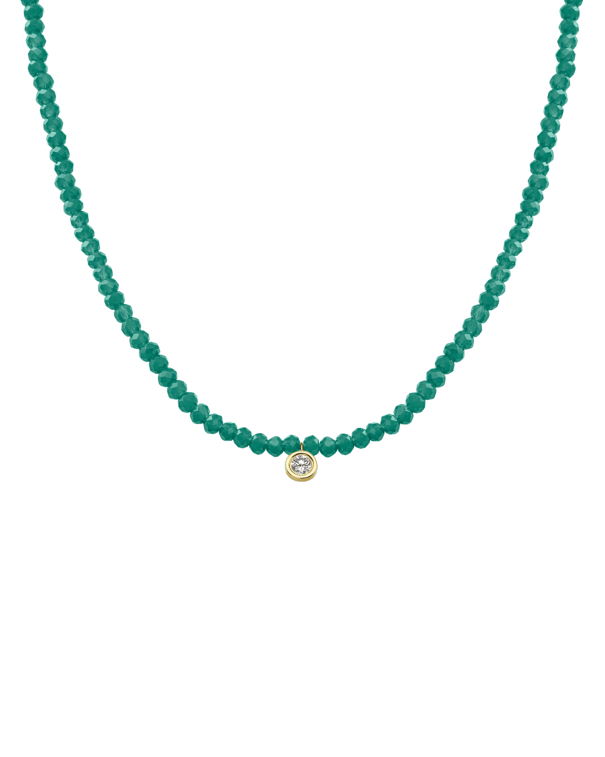 Apatite Gemstone & Diamond Necklace - 14K Yellow Gold Necklaces 14K Solid Gold Natural Emerald Large: 0.10ct 14"