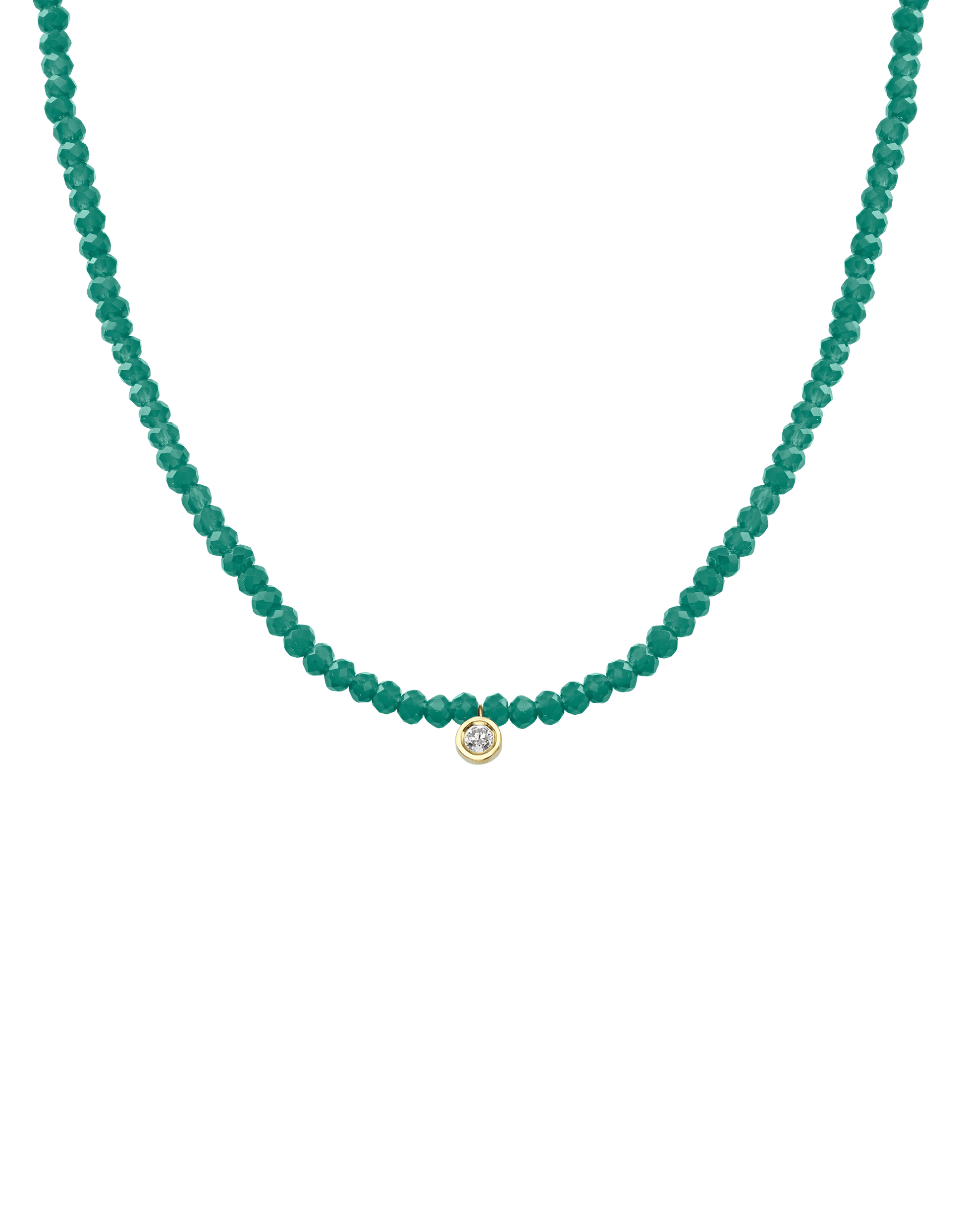 Apatite Gemstone & Diamond Necklace - 14K Yellow Gold Necklaces 14K Solid Gold Natural Emerald Medium: 0.05ct 14"