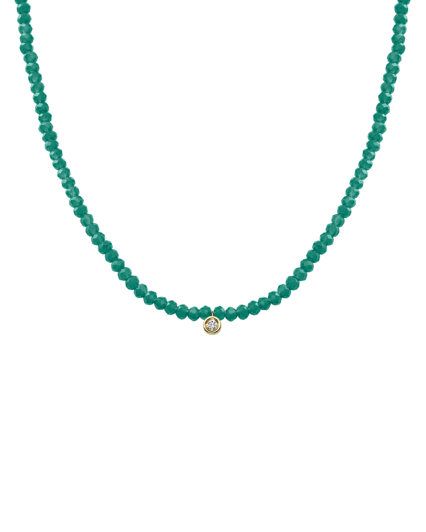 Apatite Gemstone & Diamond Necklace - 14K Yellow Gold Necklaces 14K Solid Gold Natural Emerald Small: 0.03ct 14"