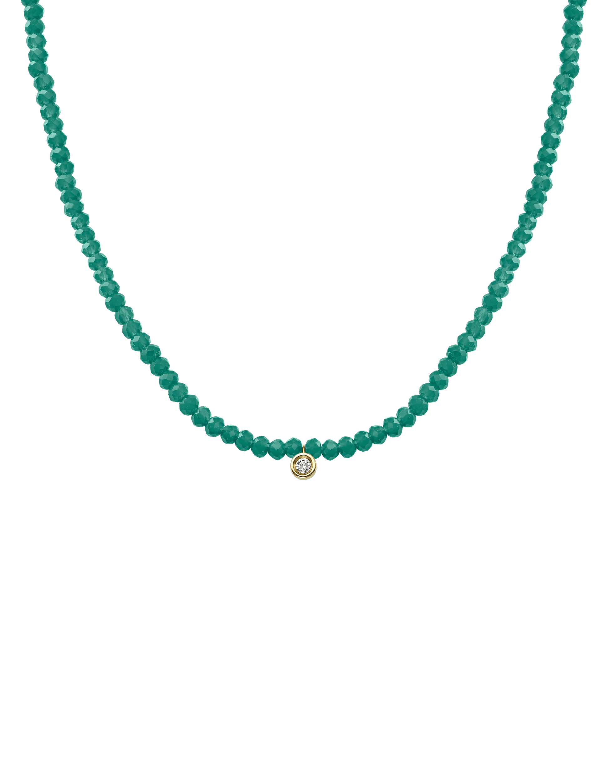 Apatite Gemstone & Diamond Necklace - 14K Yellow Gold Necklaces 14K Solid Gold Natural Emerald Small: 0.03ct 14"