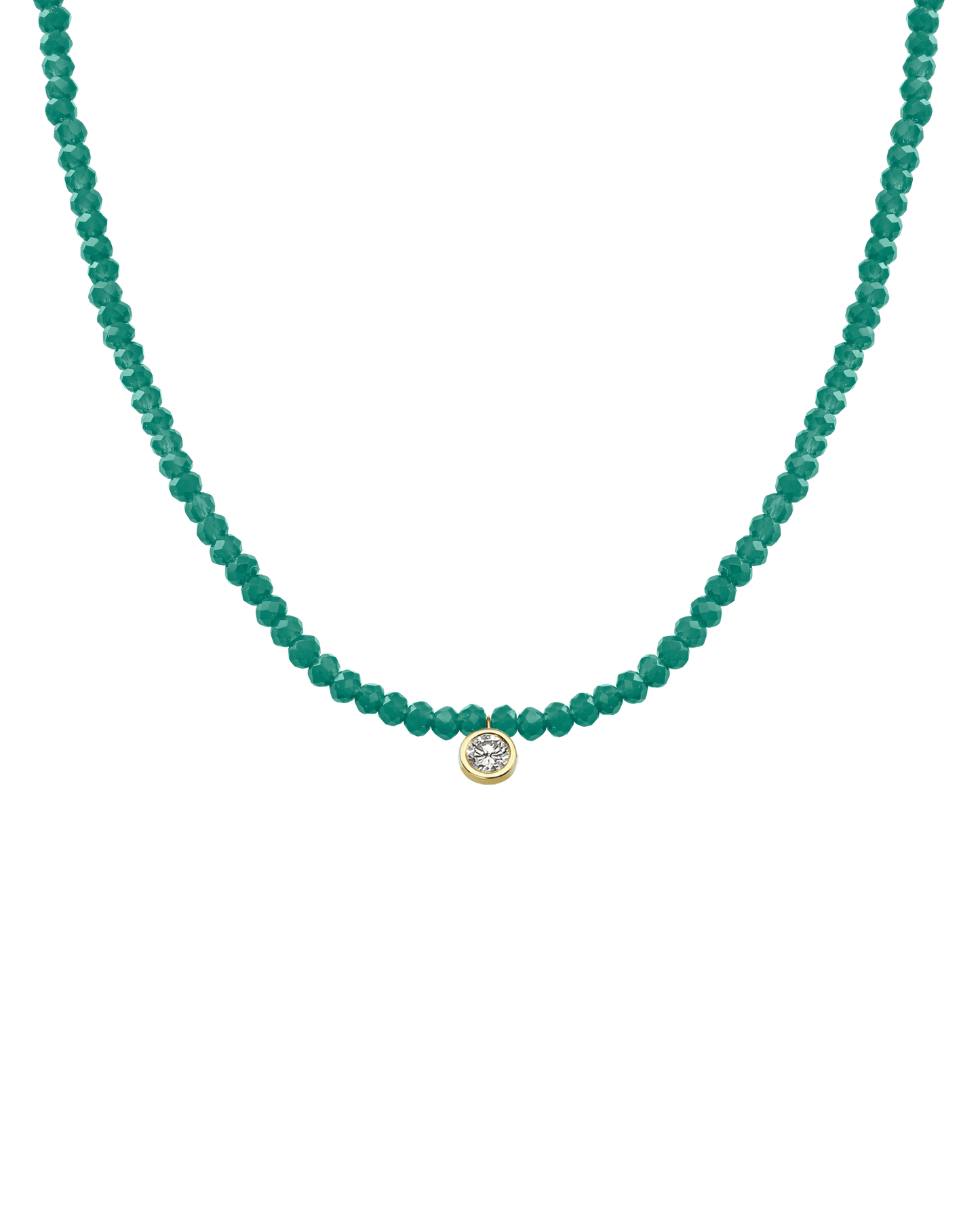 Apatite Gemstone & Diamond Necklace - 14K Yellow Gold Necklaces 14K Solid Gold Natural Emerald Extra Large: 0.20ct 14"