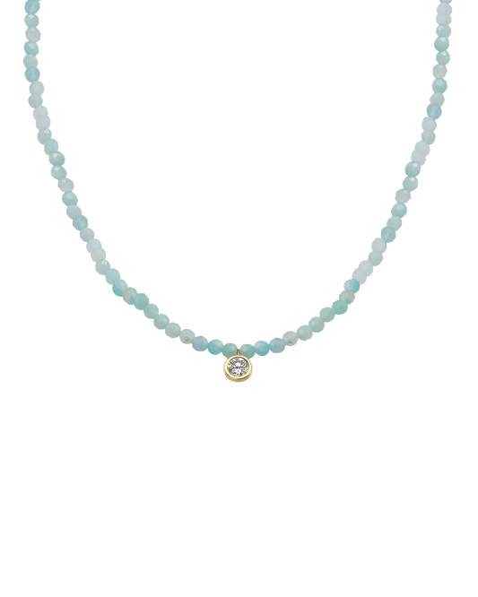 Apatite Gemstone & Diamond Necklace - 14K Yellow Gold Necklaces 14K Solid Gold Natural Apatite Extra Large: 0.20ct 14"