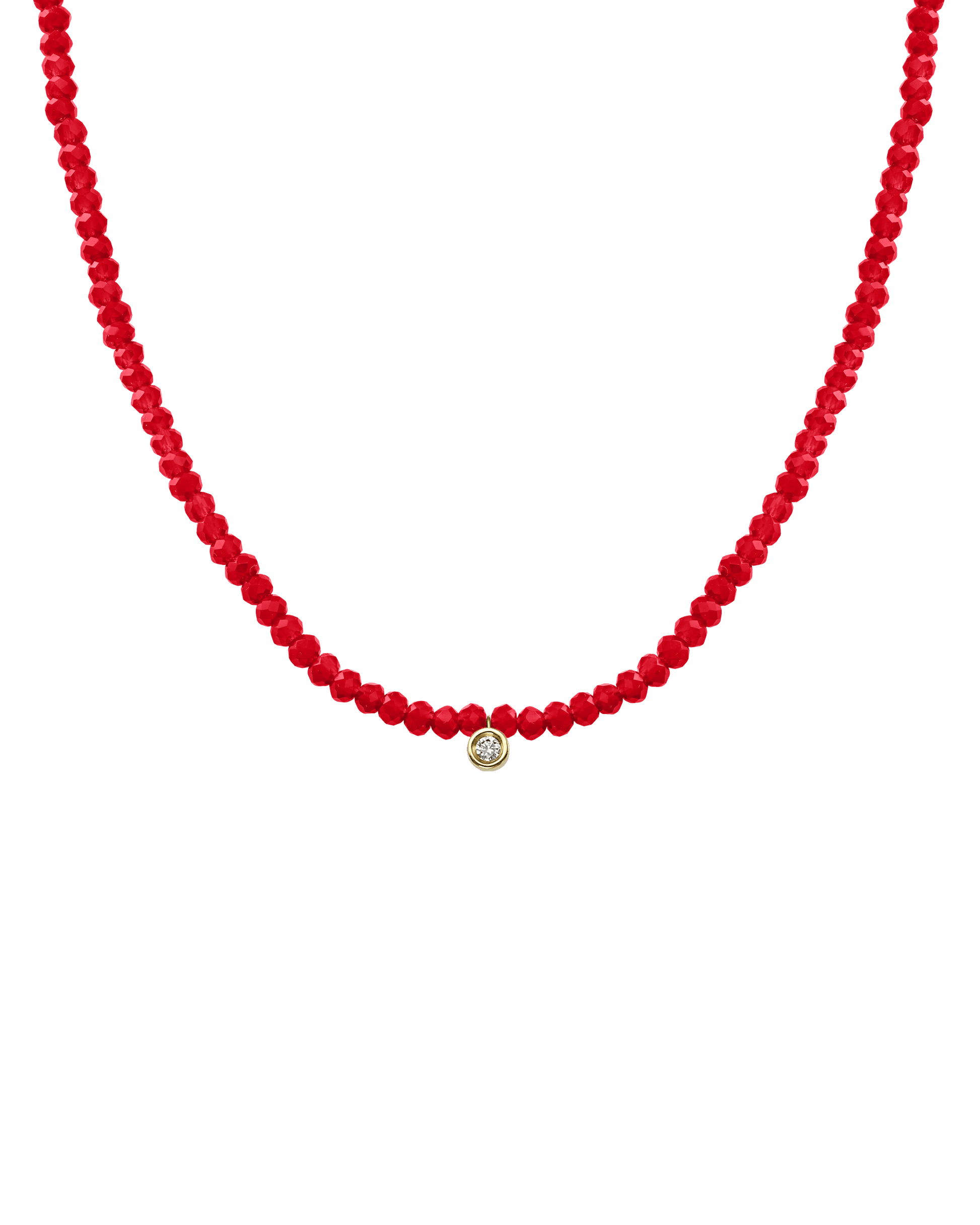 Apatite Gemstone & Diamond Necklace - 14K Yellow Gold Necklaces 14K Solid Gold Natural Red Jade Small: 0.03ct 14"