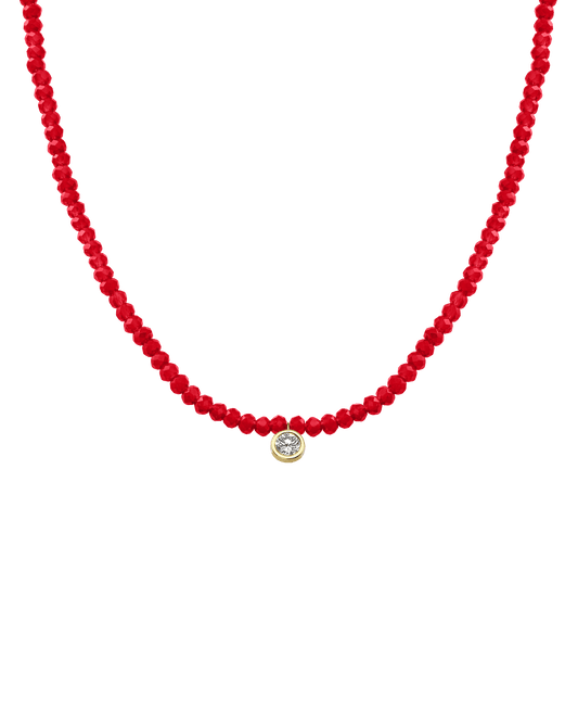 Apatite Gemstone & Diamond Necklace - 14K Yellow Gold Necklaces 14K Solid Gold Natural Red Jade Extra Large: 0.20ct 14"
