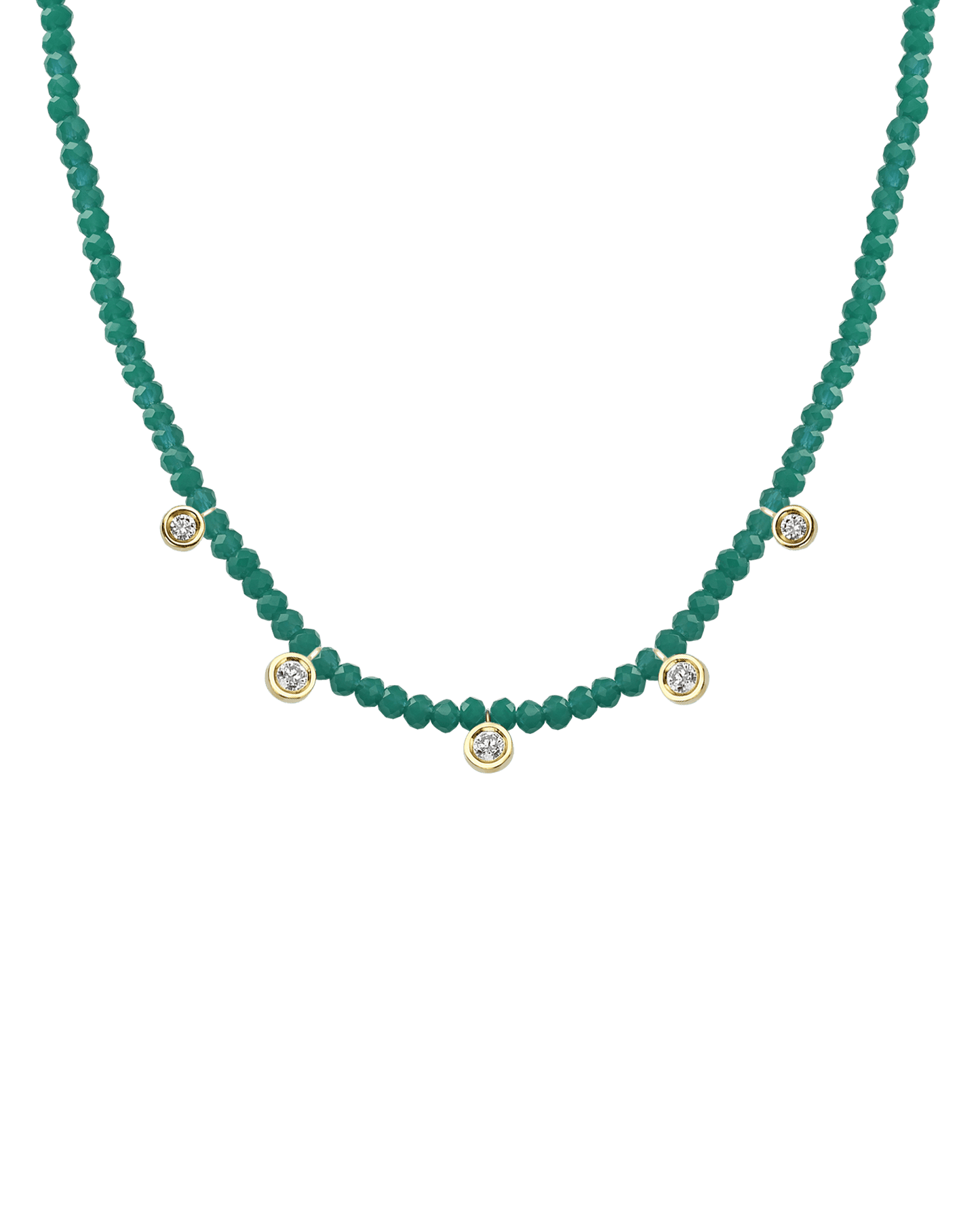 Apatite Gemstone & Five diamonds Necklace - 14K Yellow Gold Necklaces magal-dev Natural Emerald 14" - Collar