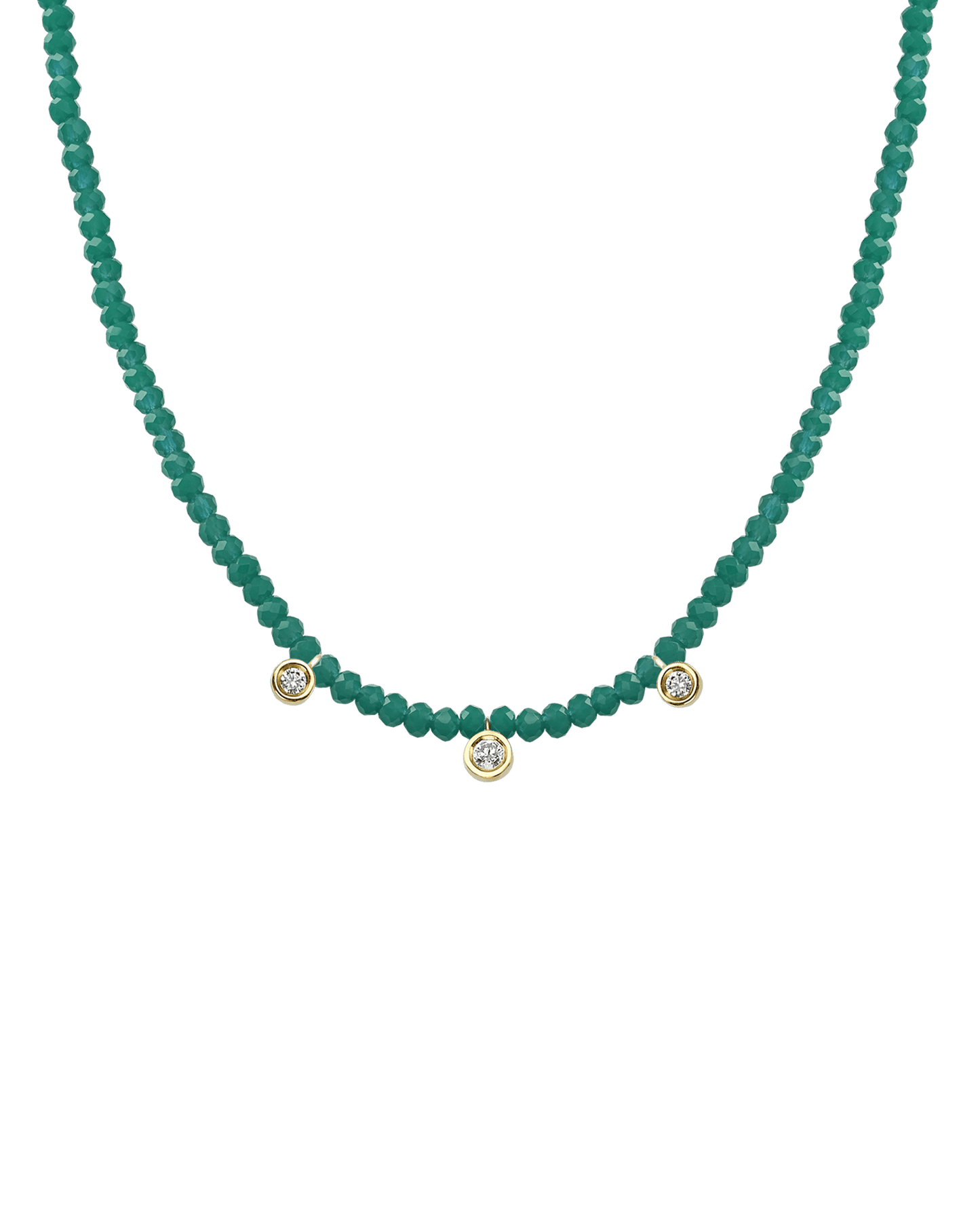 Colliers 3 Diamants & Pierres Précieuses - Or Jaune 14 carats Necklaces magal-dev Émeraude naturelle 35cm - Ras de Cou