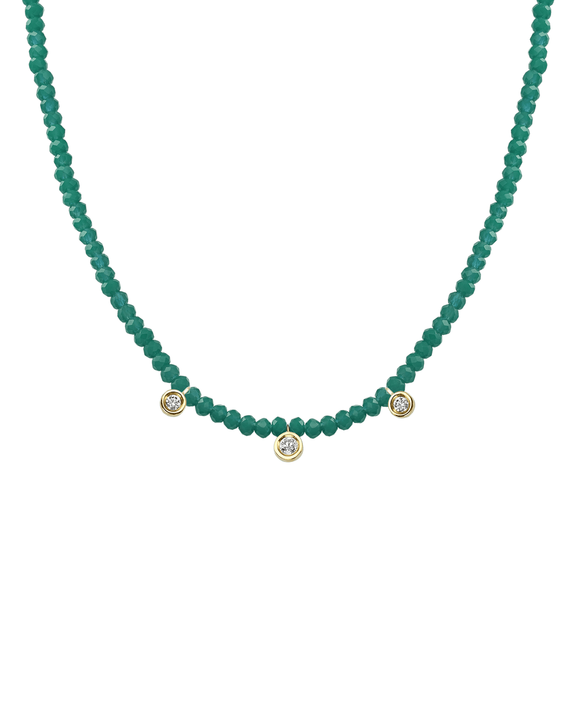 Apatite Gemstone & Three diamonds Necklace - 14K White Gold Necklaces magal-dev