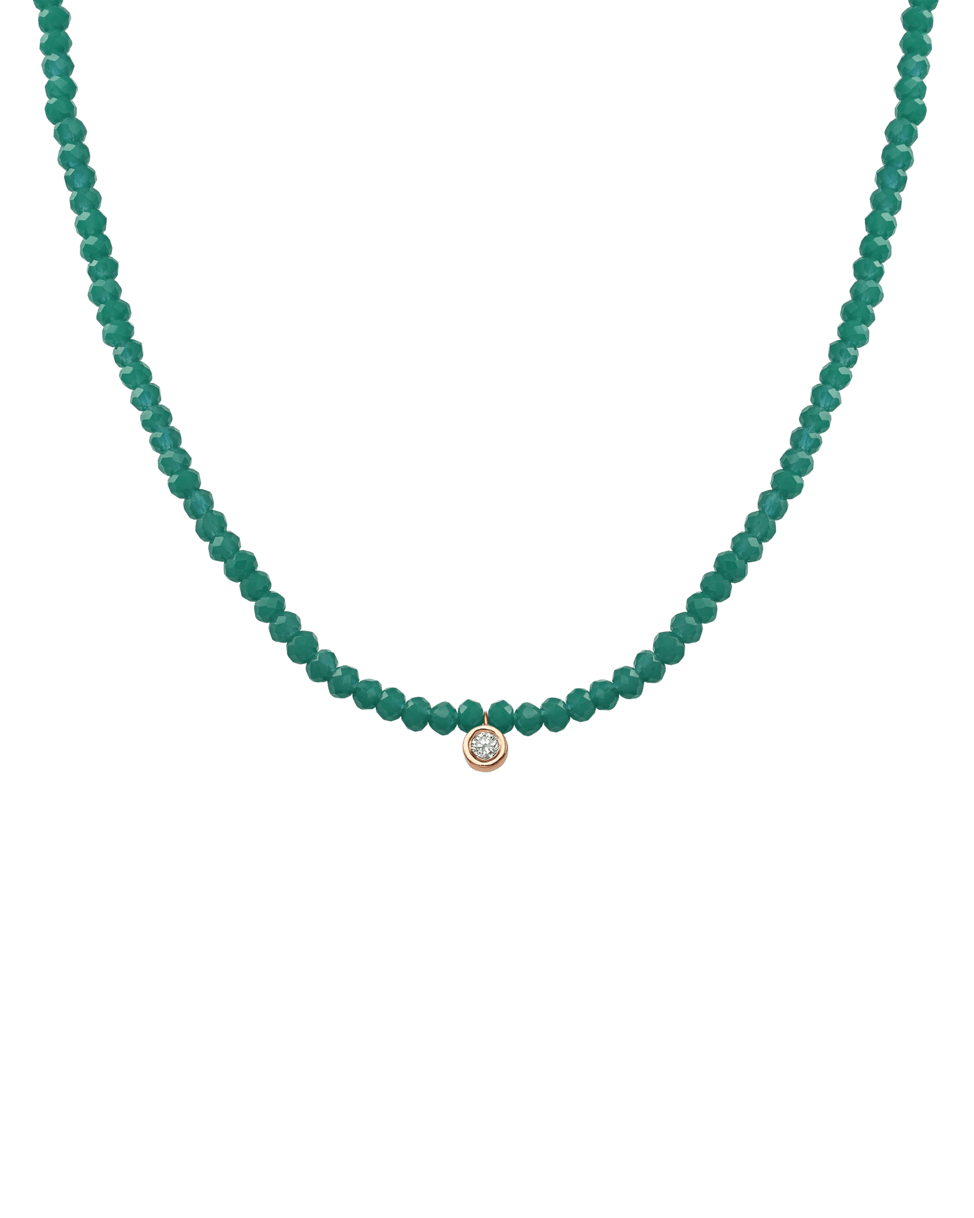 The Gemstone & Diamond Necklace - 14K Rose Gold Necklaces 14K Solid Gold Natural Emerald Medium: 0.04ct 14"