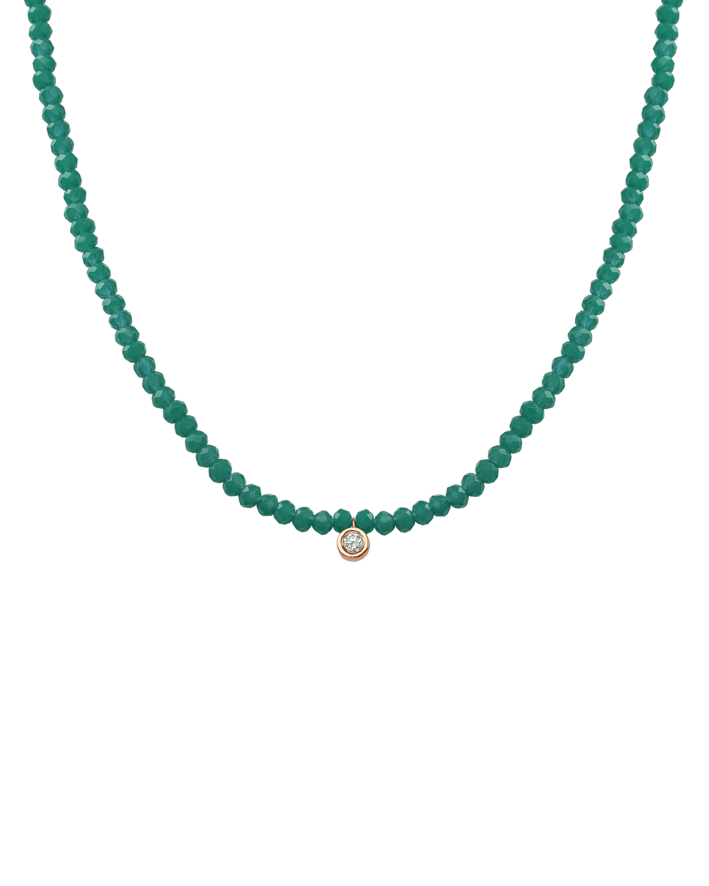 The Gemstone & Diamond Necklace - 14K Rose Gold Necklaces 14K Solid Gold Natural Emerald Medium: 0.04ct 14"