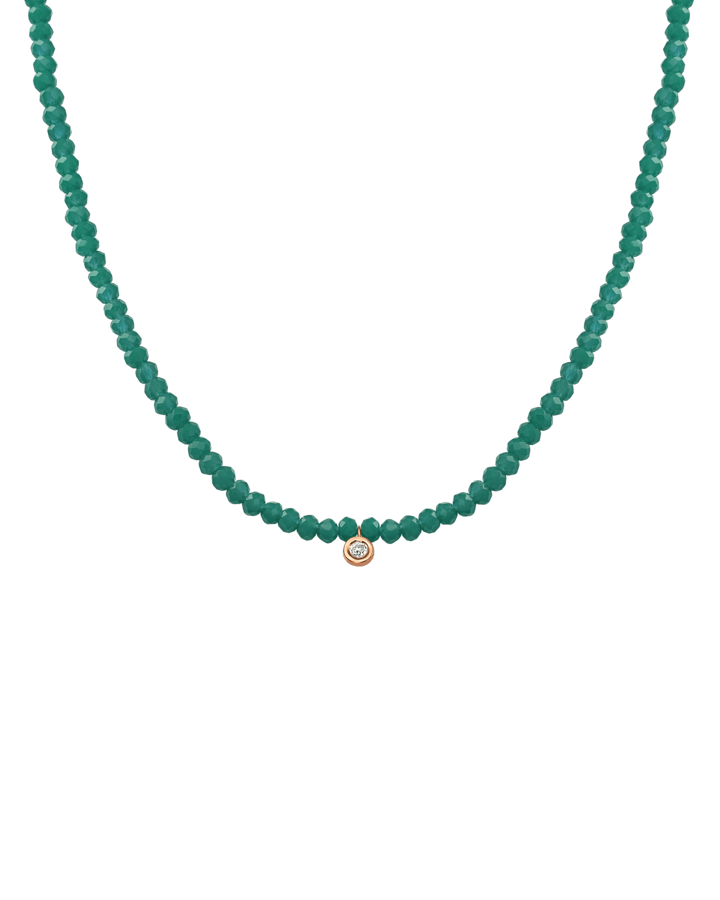 The Gemstone & Diamond Necklace - 14K Rose Gold Necklaces 14K Solid Gold Natural Emerald Small: 0.03ct 14"