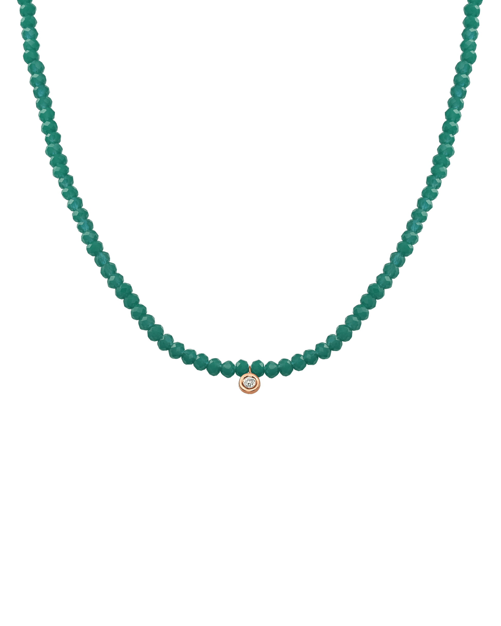 The Gemstone & Diamond Necklace - 14K Rose Gold Necklaces 14K Solid Gold Natural Emerald Small: 0.03ct 14"