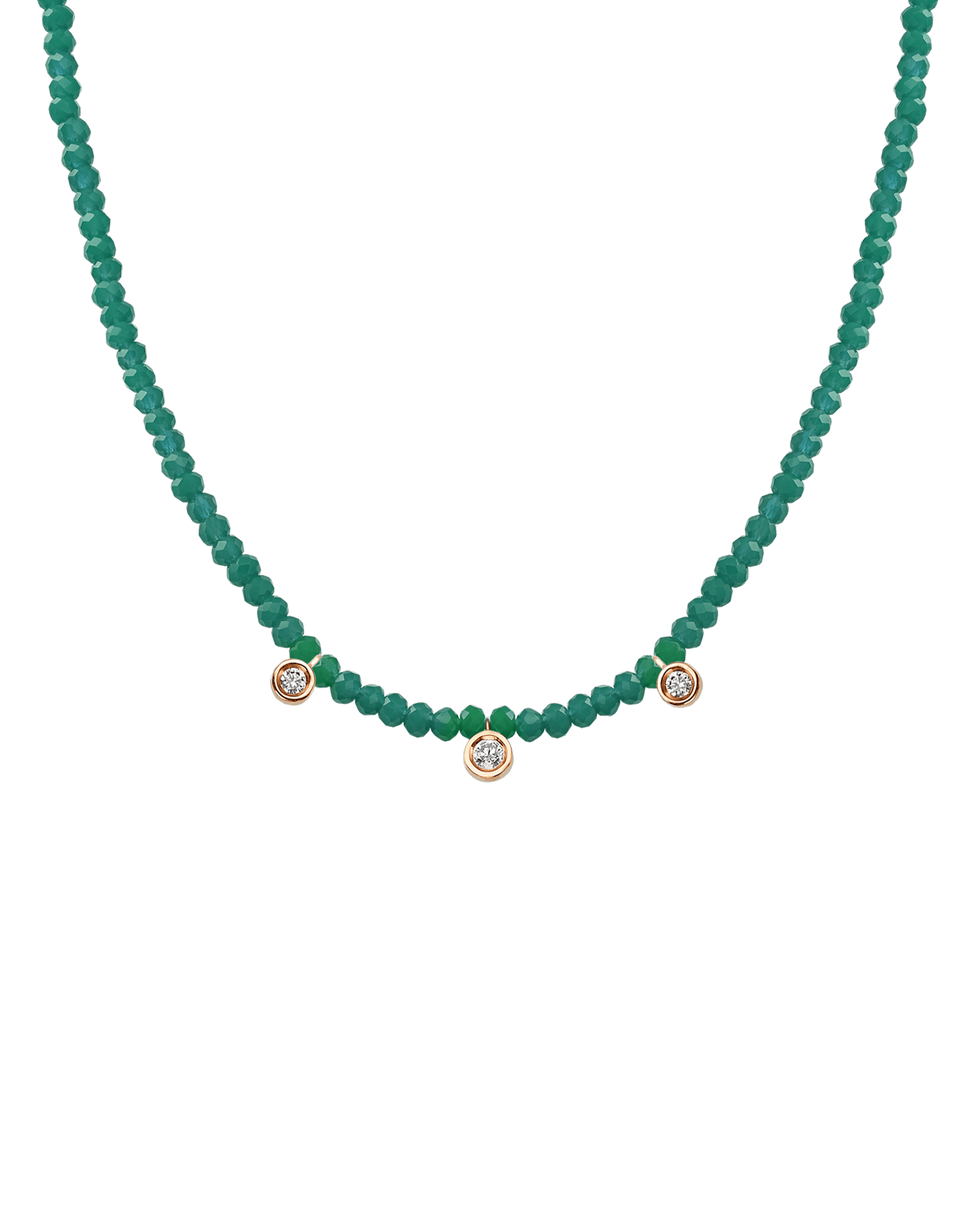 Apatite Gemstone & Three diamonds Necklace - 14K Yellow Gold Necklaces magal-dev
