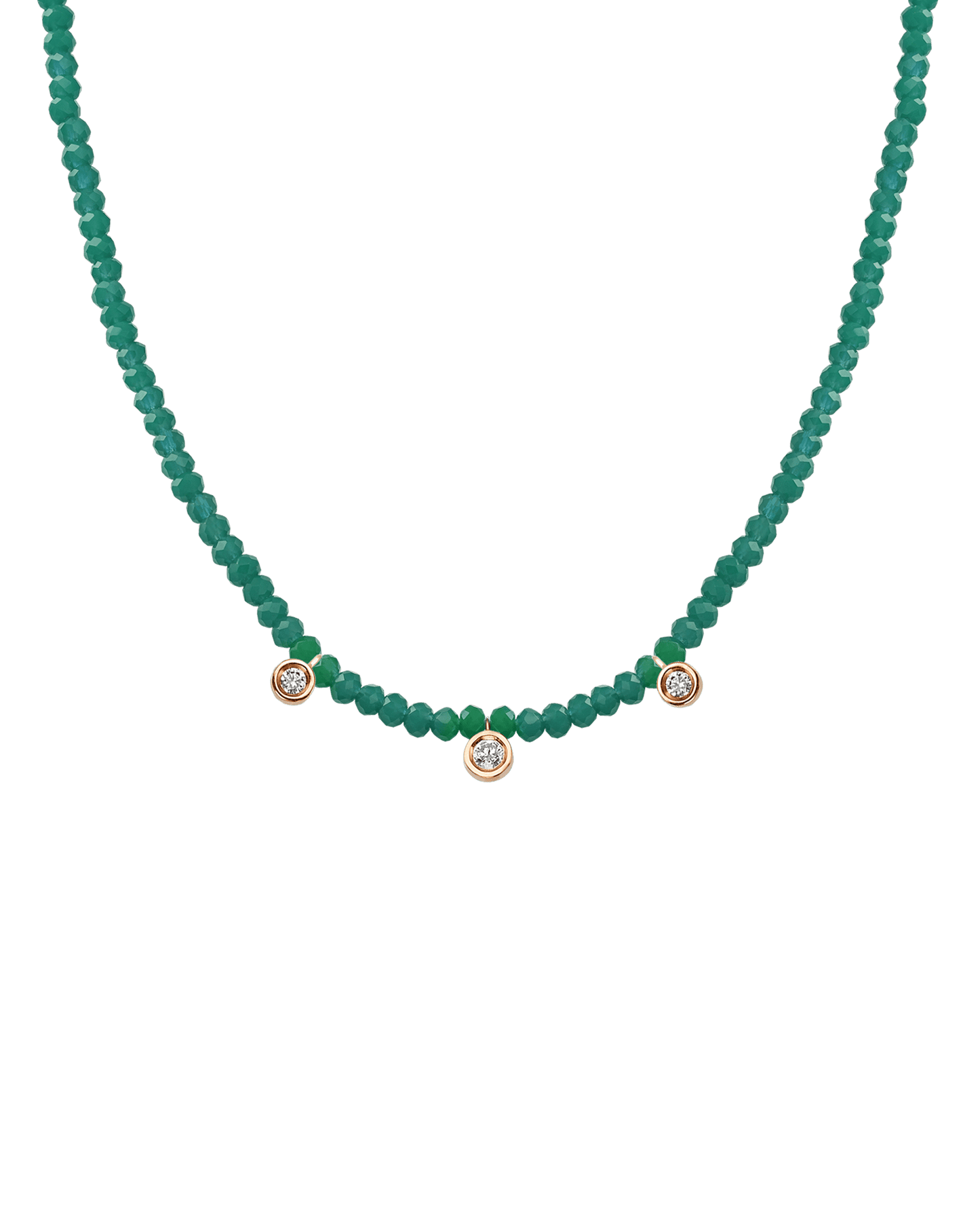 Colliers 3 Diamants & Pierres Précieuses - Or Rose 14 carats Necklaces magal-dev Émeraude naturelle 35cm - Ras de Cou