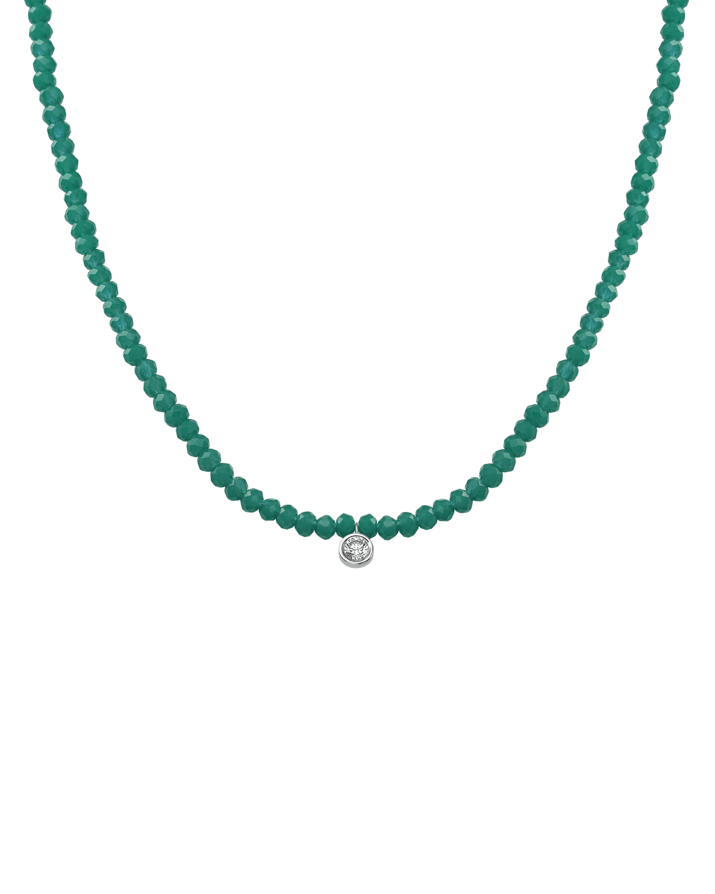 The Gemstone & Diamond Necklace - 14K White Gold Necklaces 14K Solid Gold Natural Emerald Large: 0.1ct 14"