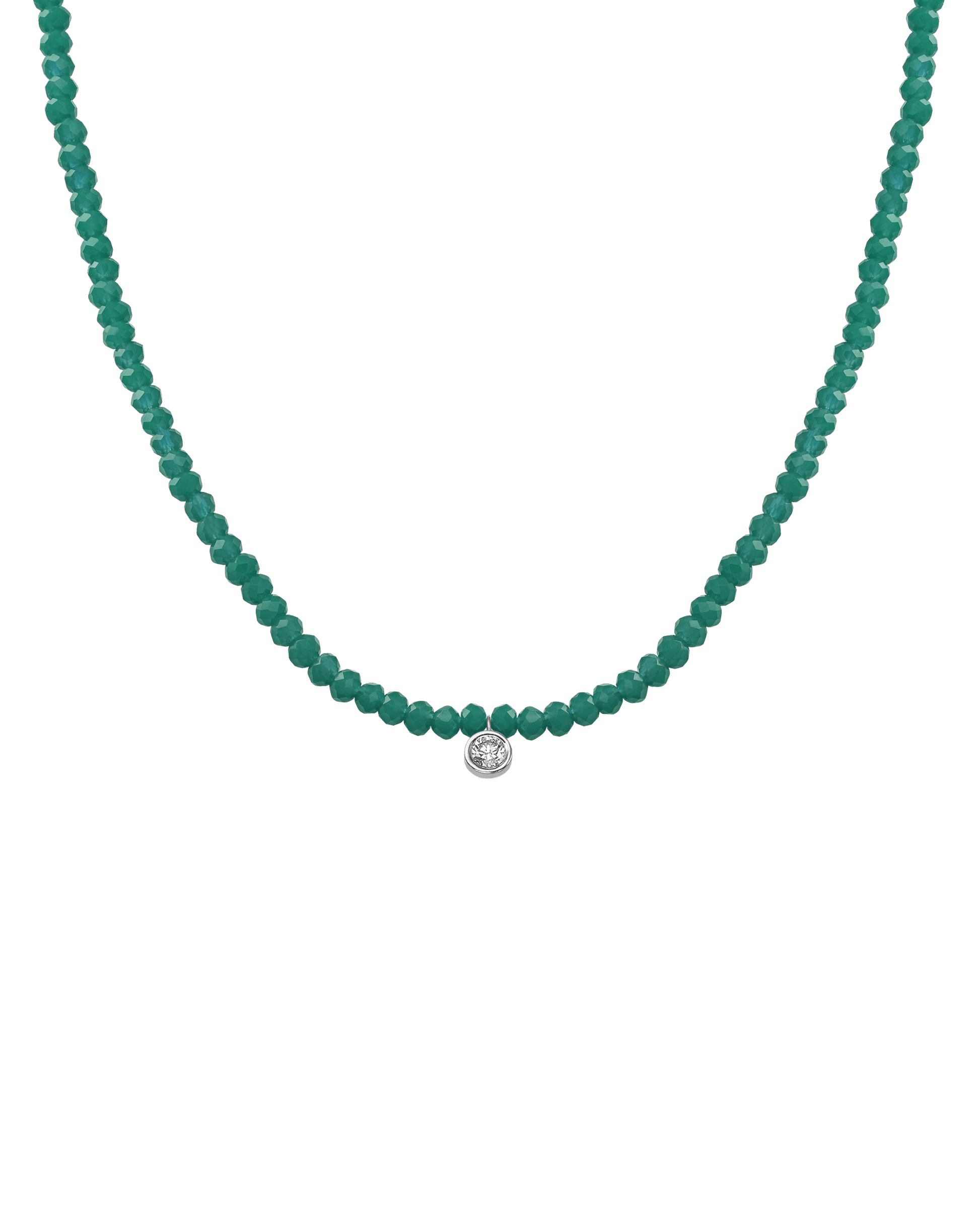 The Gemstone & Diamond Necklace - 14K White Gold Necklaces 14K Solid Gold Natural Emerald Large: 0.1ct 14"