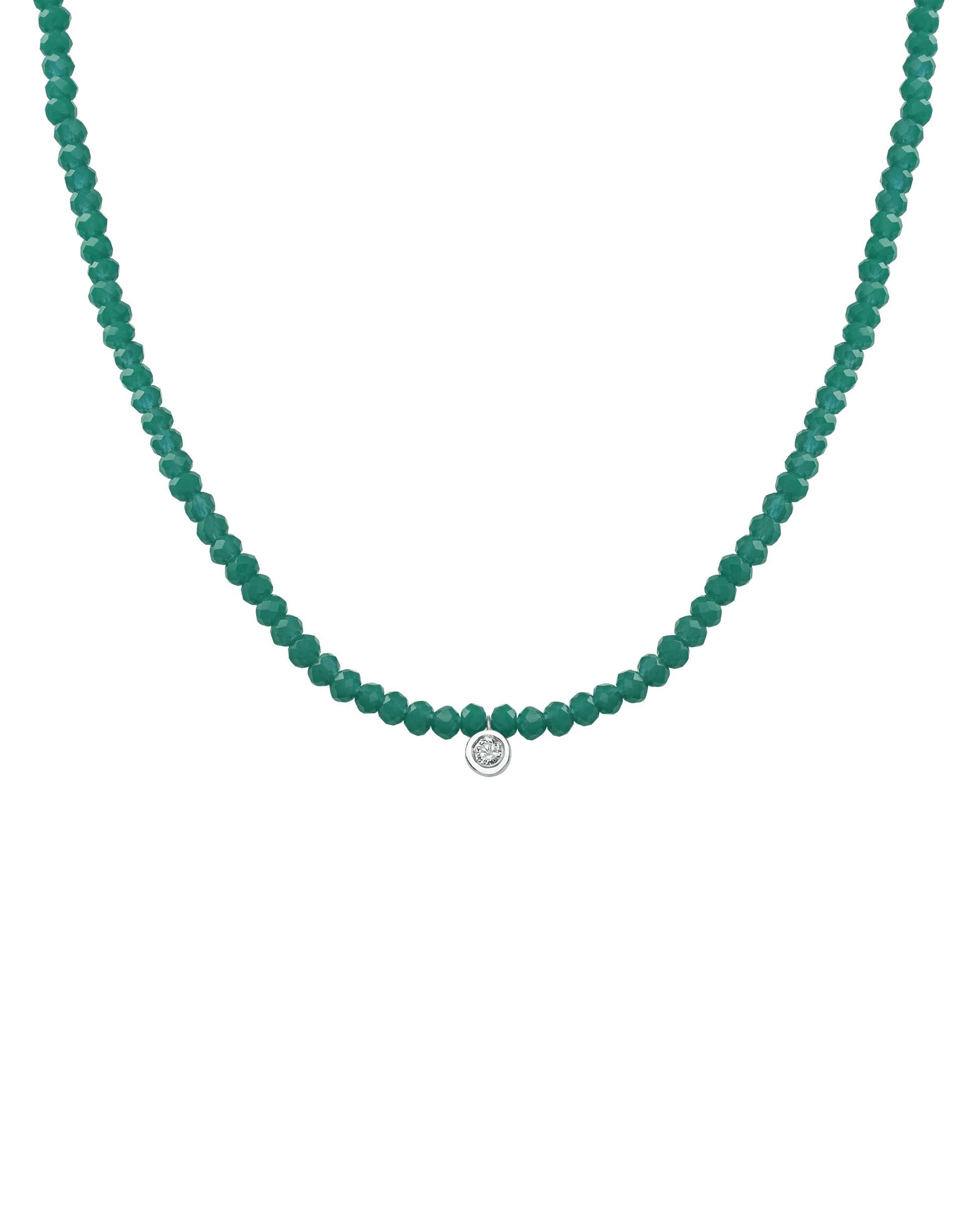 Collier Pierres Précieuses & Diamant - Or Blanc 14 carats Necklaces magal-dev Émeraude naturelle Medium: 0.05 carats 35cm