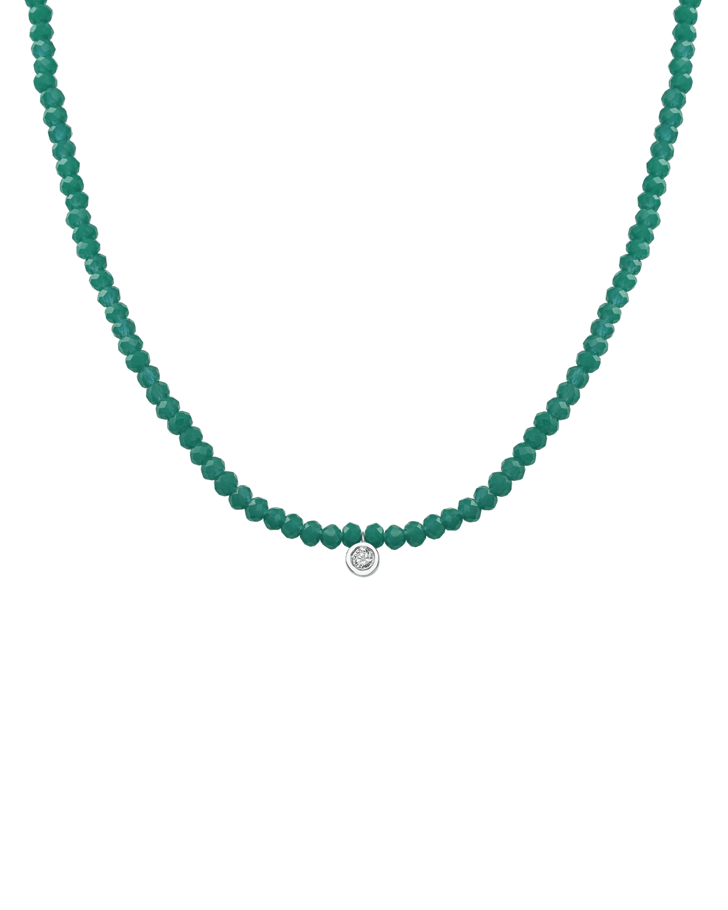 The Gemstone & Diamond Necklace - 14K White Gold Necklaces 14K Solid Gold Natural Emerald Medium: 0.04ct 14"