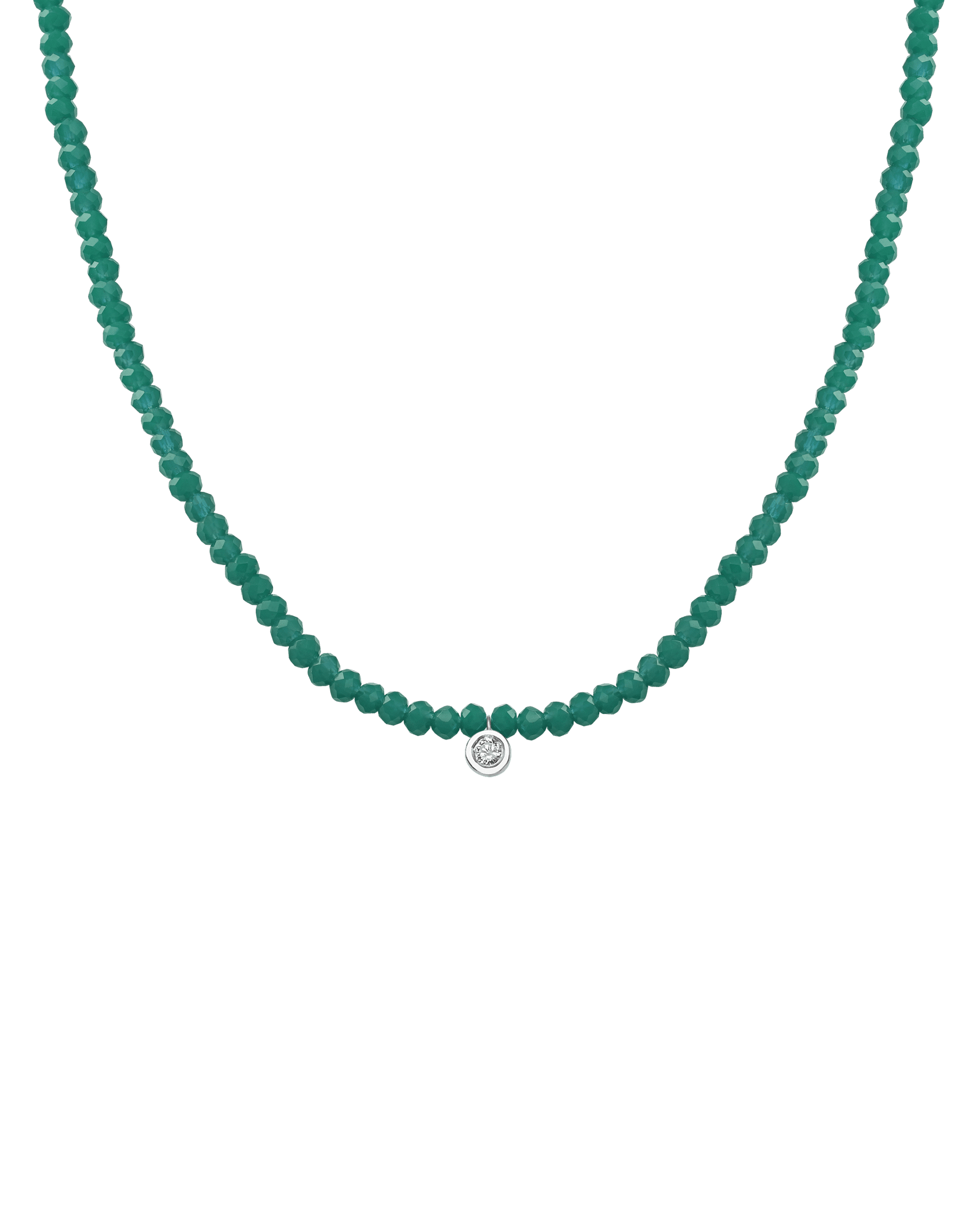 The Gemstone & Diamond Necklace - 14K White Gold Necklaces 14K Solid Gold Natural Emerald Medium: 0.04ct 14"