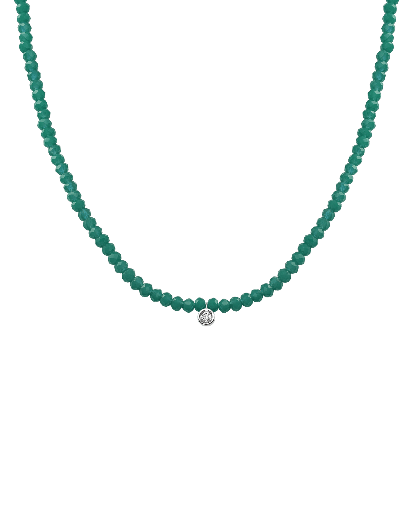 The Gemstone & Diamond Necklace - 14K White Gold Necklaces 14K Solid Gold Natural Emerald Small: 0.03ct 14"