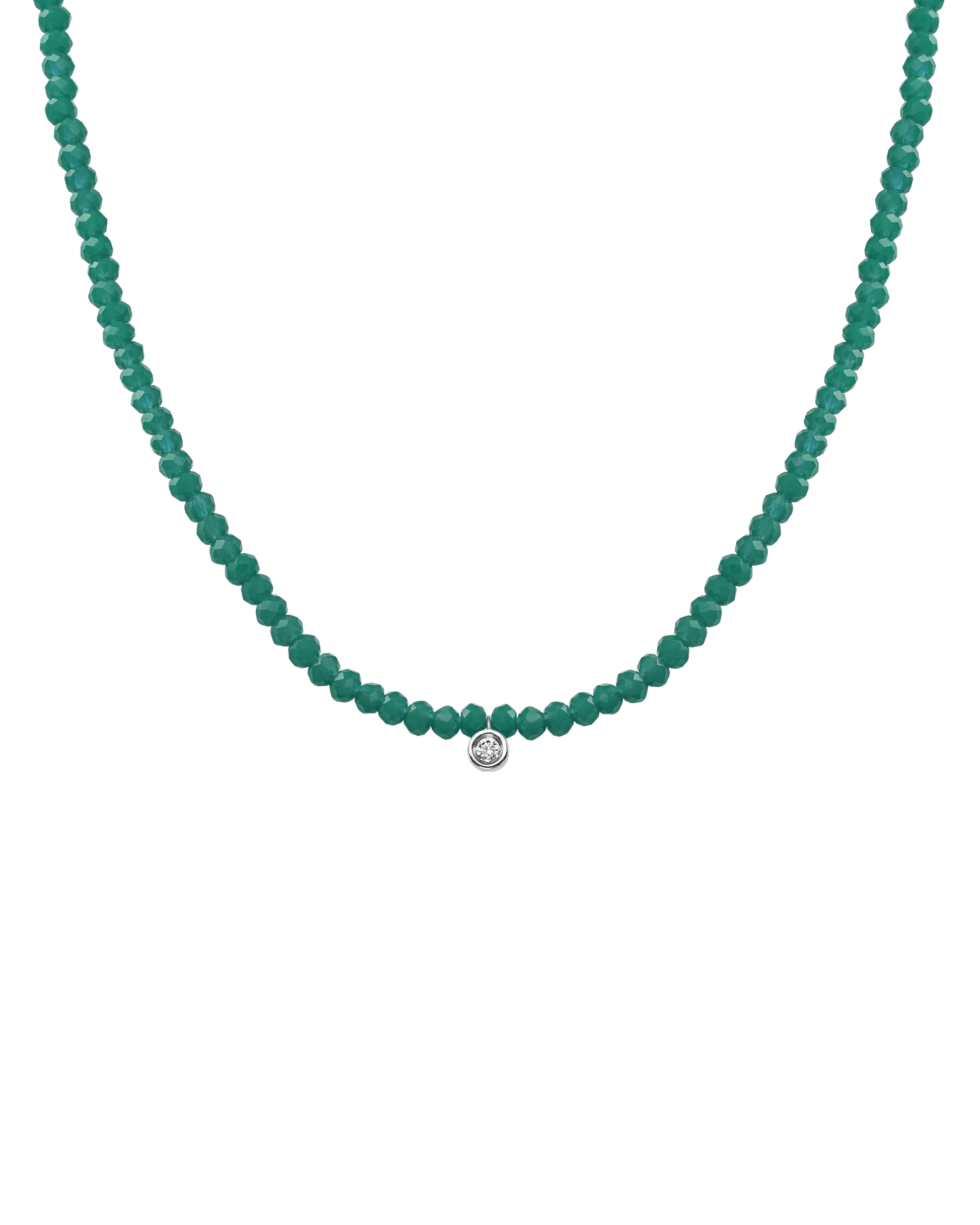 The Gemstone & Diamond Necklace - 14K White Gold Necklaces 14K Solid Gold Natural Emerald Small: 0.03ct 14"
