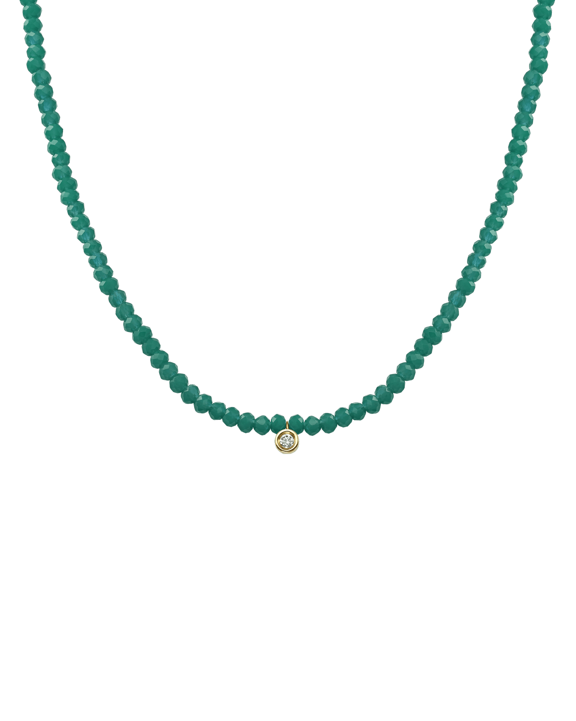 The Gemstone & Diamond Necklace - 14K Yellow Gold Necklaces 14K Solid Gold Natural Emerald Small: 0.03ct 14"