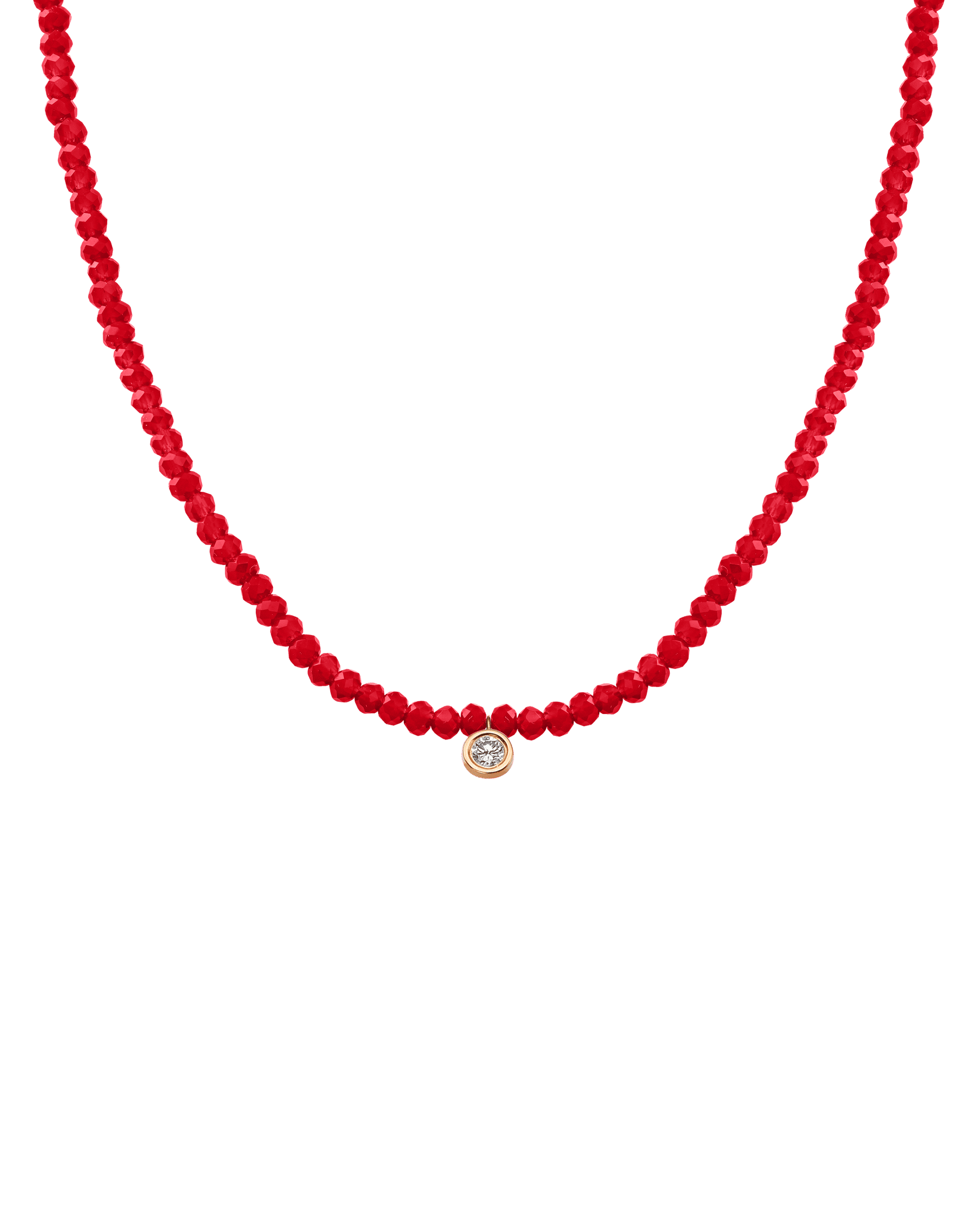 The Gemstone & Diamond Necklace - 14K Rose Gold Necklaces 14K Solid Gold Natural Red Jade Large: 0.1ct 14"