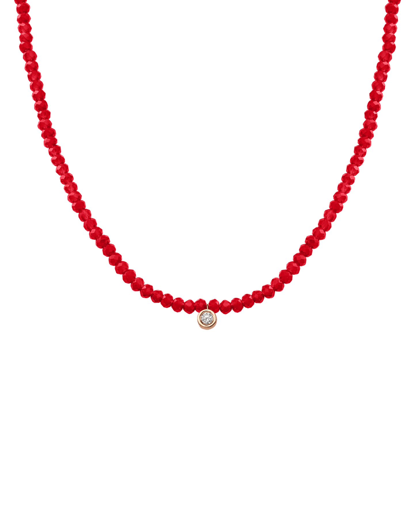 The Gemstone & Diamond Necklace - 14K Rose Gold Necklaces 14K Solid Gold Natural Red Jade Medium: 0.04ct 14"