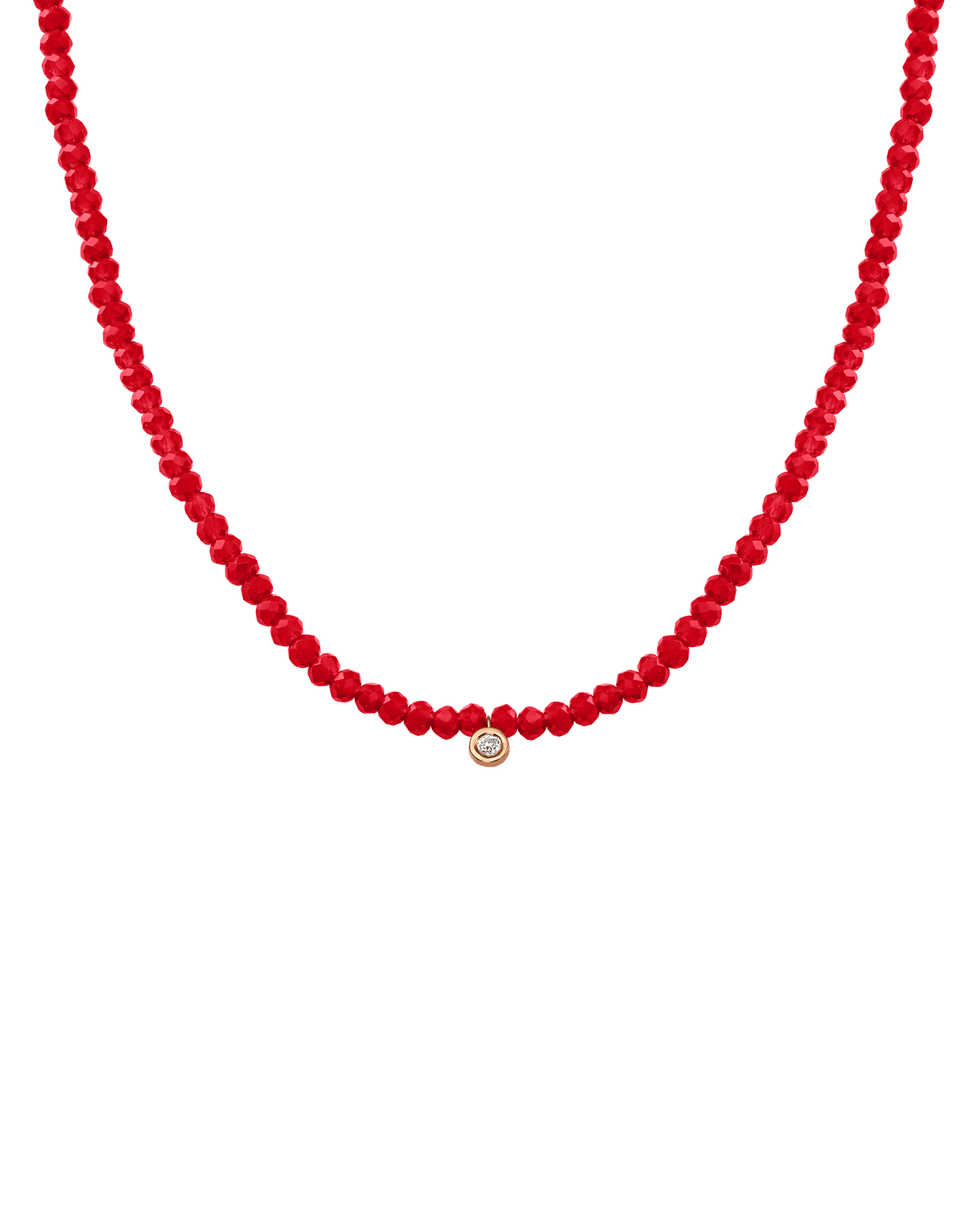 The Gemstone & Diamond Necklace - 14K Rose Gold Necklaces 14K Solid Gold Natural Red Jade Small: 0.03ct 14"