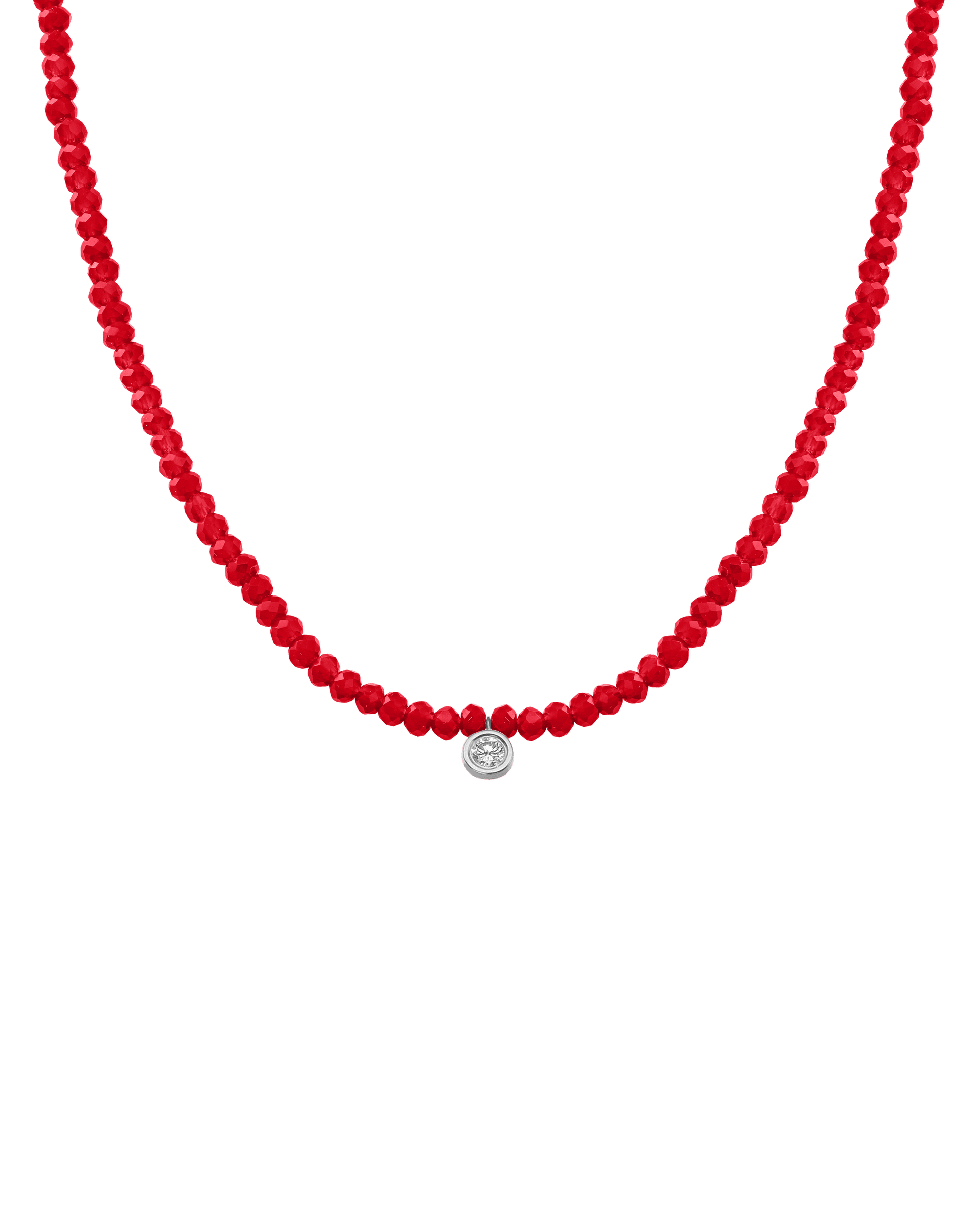 The Gemstone & Diamond Necklace - 14K White Gold Necklaces 14K Solid Gold Natural Red Jade Large: 0.1ct 14"