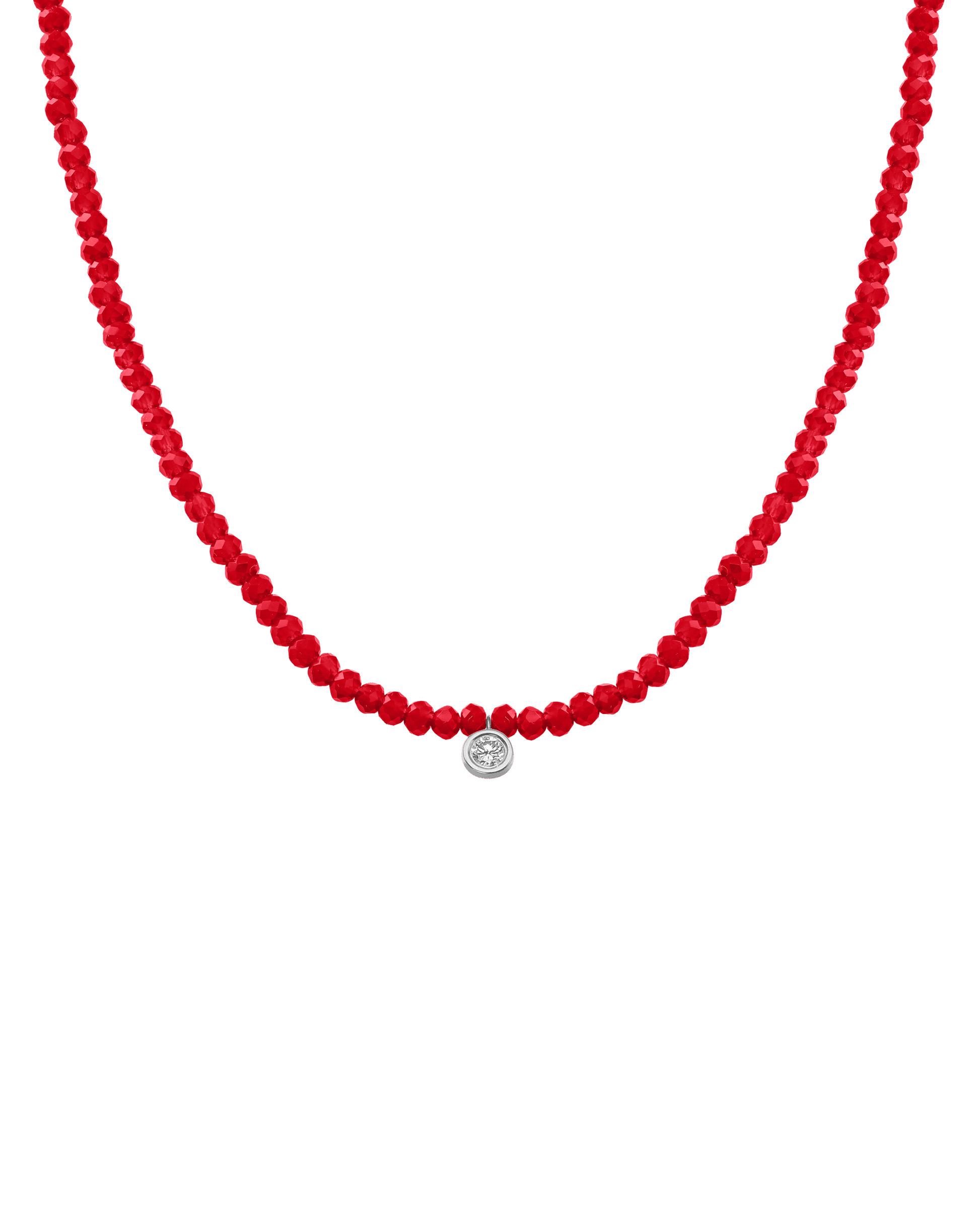 Collier Pierres Précieuses & Diamant - Or Blanc 14 carats Necklaces magal-dev Jade rouge naturel Large: 0.10 carats 35cm