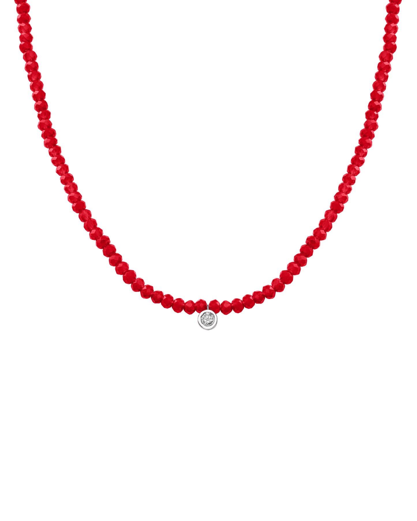 Collier Pierres Précieuses & Diamant - Or Blanc 14 carats Necklaces magal-dev Jade rouge naturel Medium: 0.05 carats 35cm