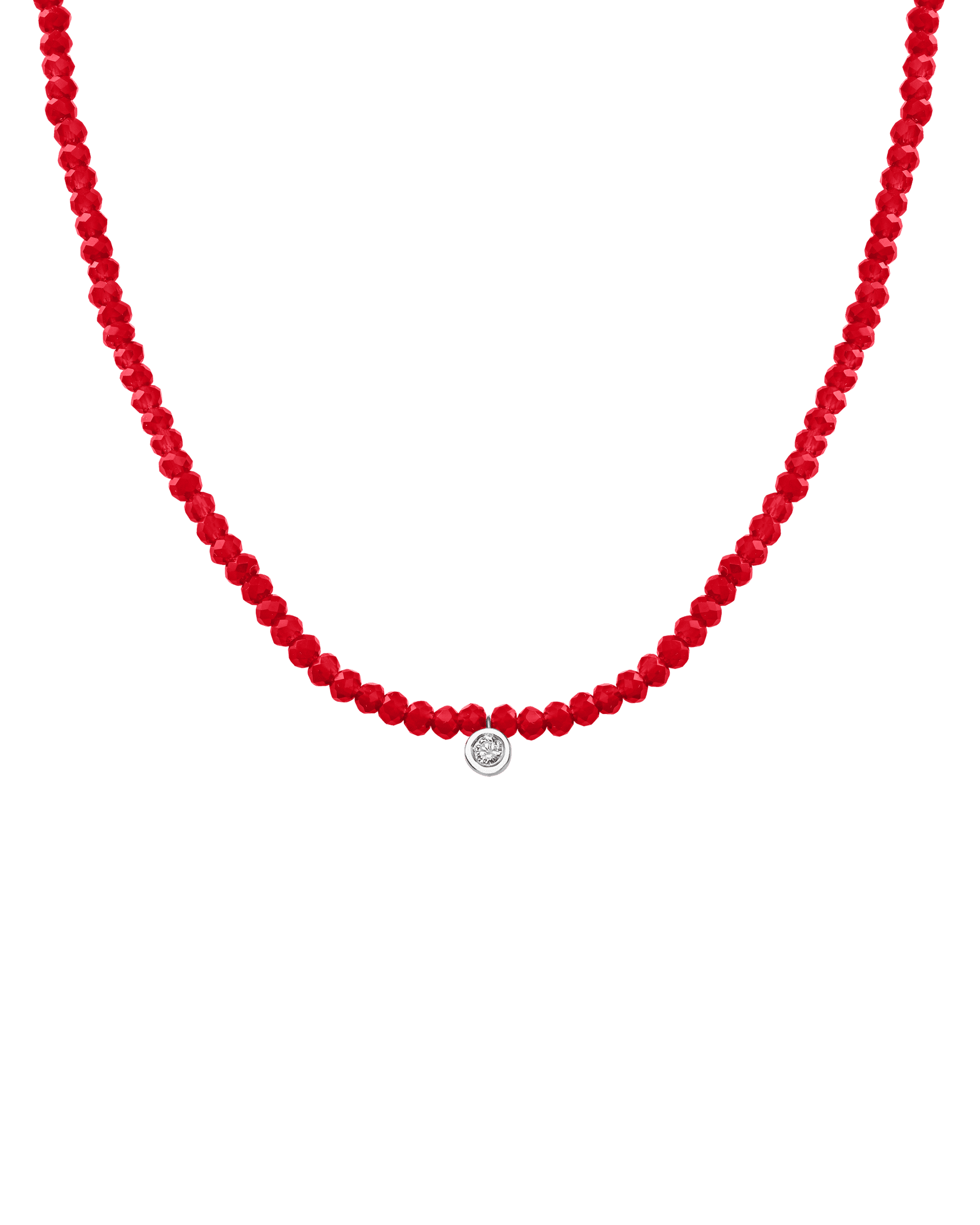 Collier Pierres Précieuses & Diamant - Or Blanc 14 carats Necklaces magal-dev Jade rouge naturel Medium: 0.05 carats 35cm