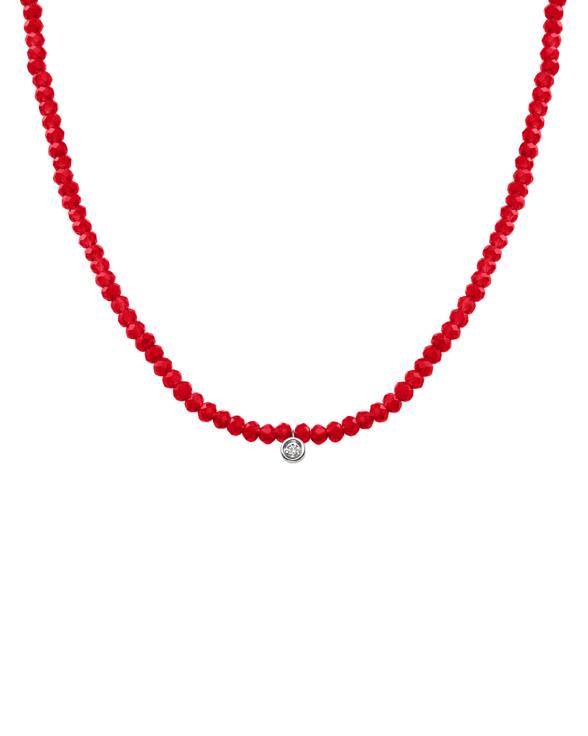 Collier Pierres Précieuses & Diamant - Or Blanc 14 carats Necklaces magal-dev Jade rouge naturel Small: 0.03 carats 35cm