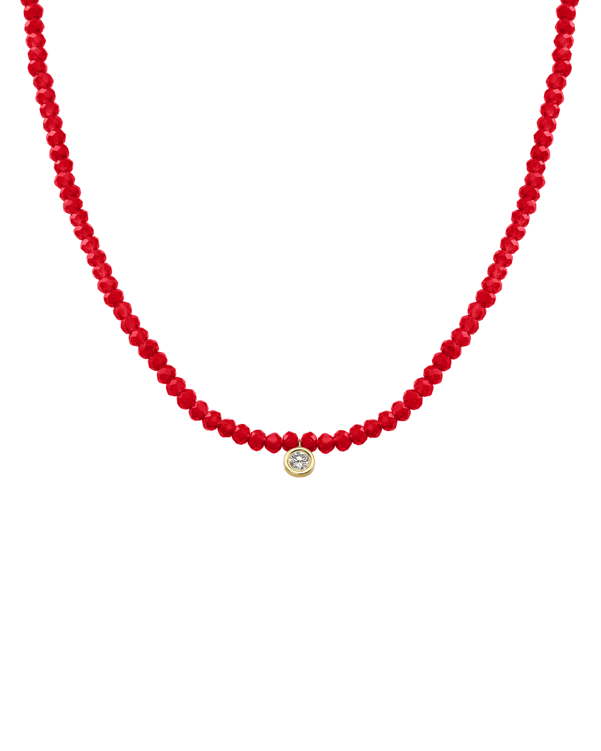 The Gemstone & Diamond Necklace - 14K Yellow Gold Necklaces 14K Solid Gold Natural Red Jade Large: 0.1ct 14"