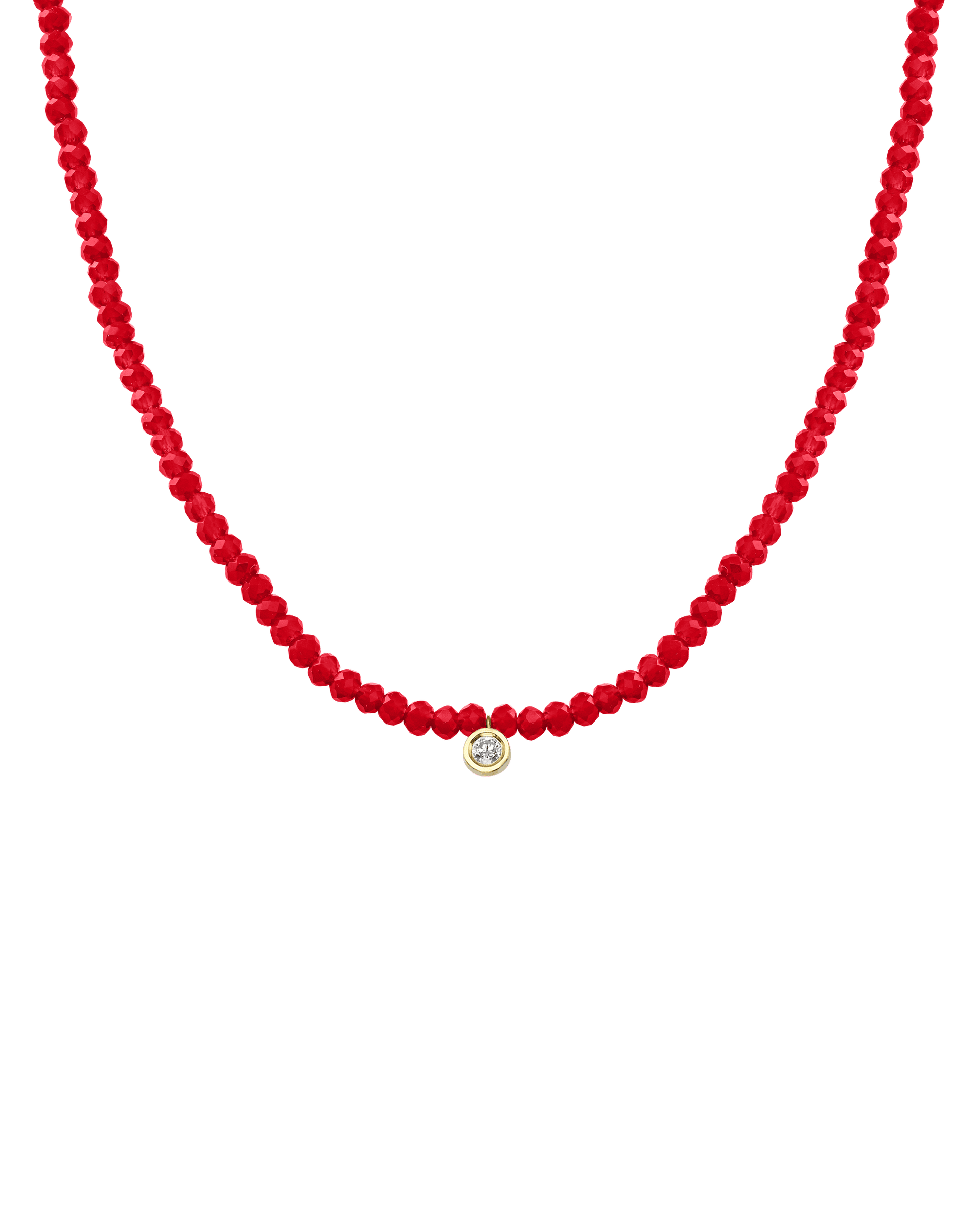 The Gemstone & Diamond Necklace - 14K Yellow Gold Necklaces 14K Solid Gold Natural Red Jade Medium: 0.04ct 14"