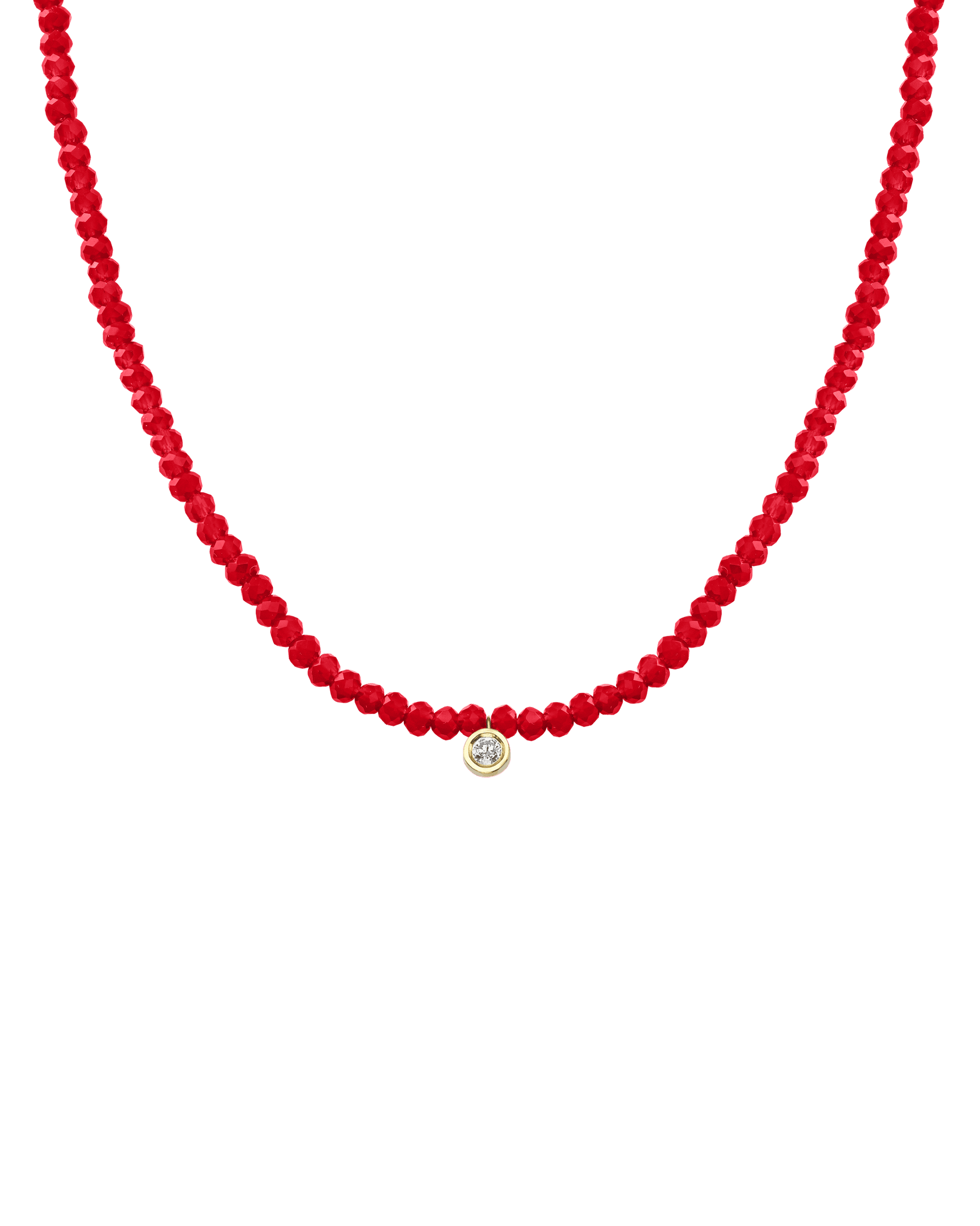 Collier Pierres Précieuses & Diamant - Or Jaune 14 carats Necklaces magal-dev Jade rouge naturel Medium: 0.05 carats 35cm