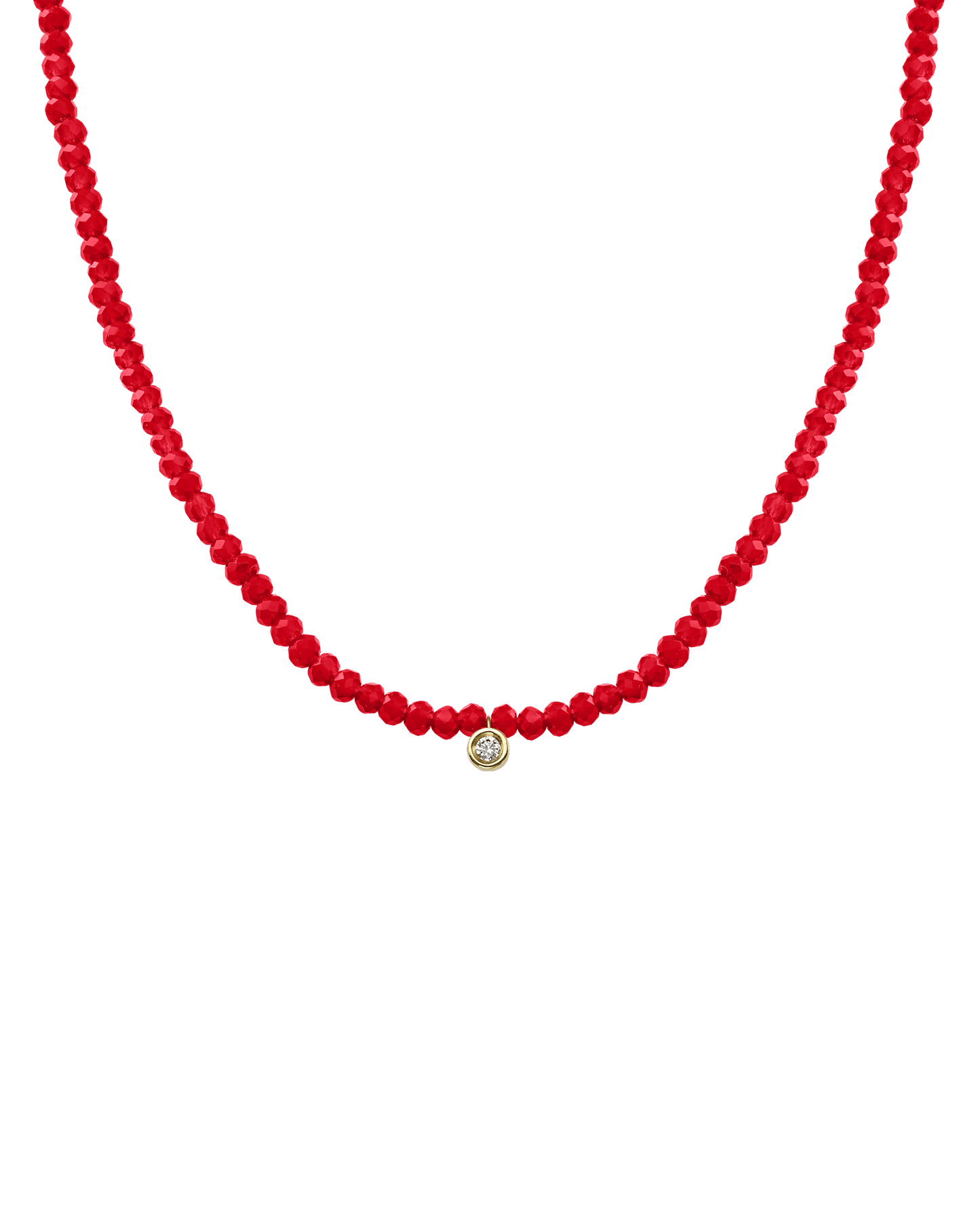 The Gemstone & Diamond Necklace - 14K Yellow Gold Necklaces 14K Solid Gold Natural Red Jade Small: 0.03ct 14"