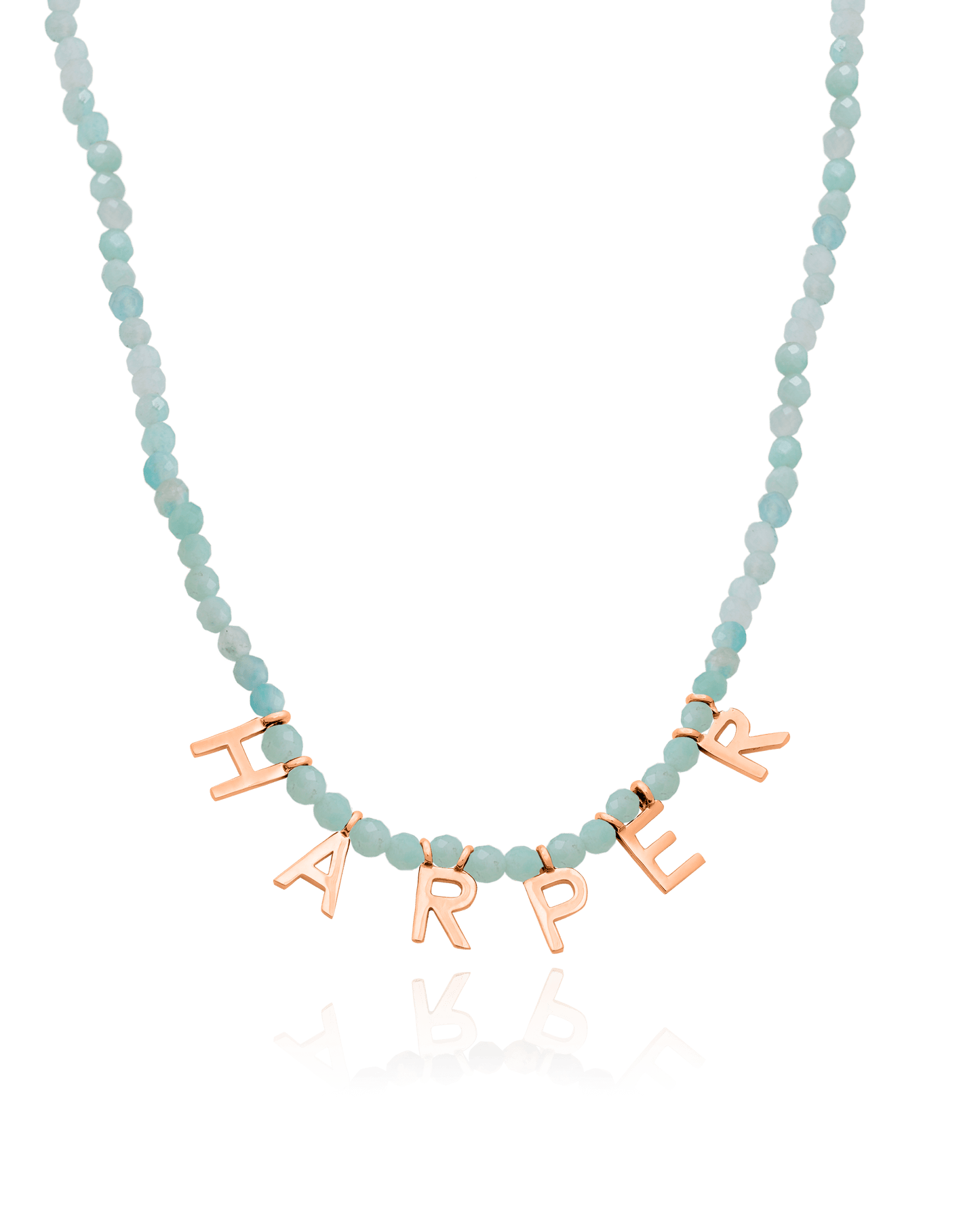 Gemstone & Initial Necklace - 18K Rose Vermeil Necklaces magal-dev Natural Apatite 14"
