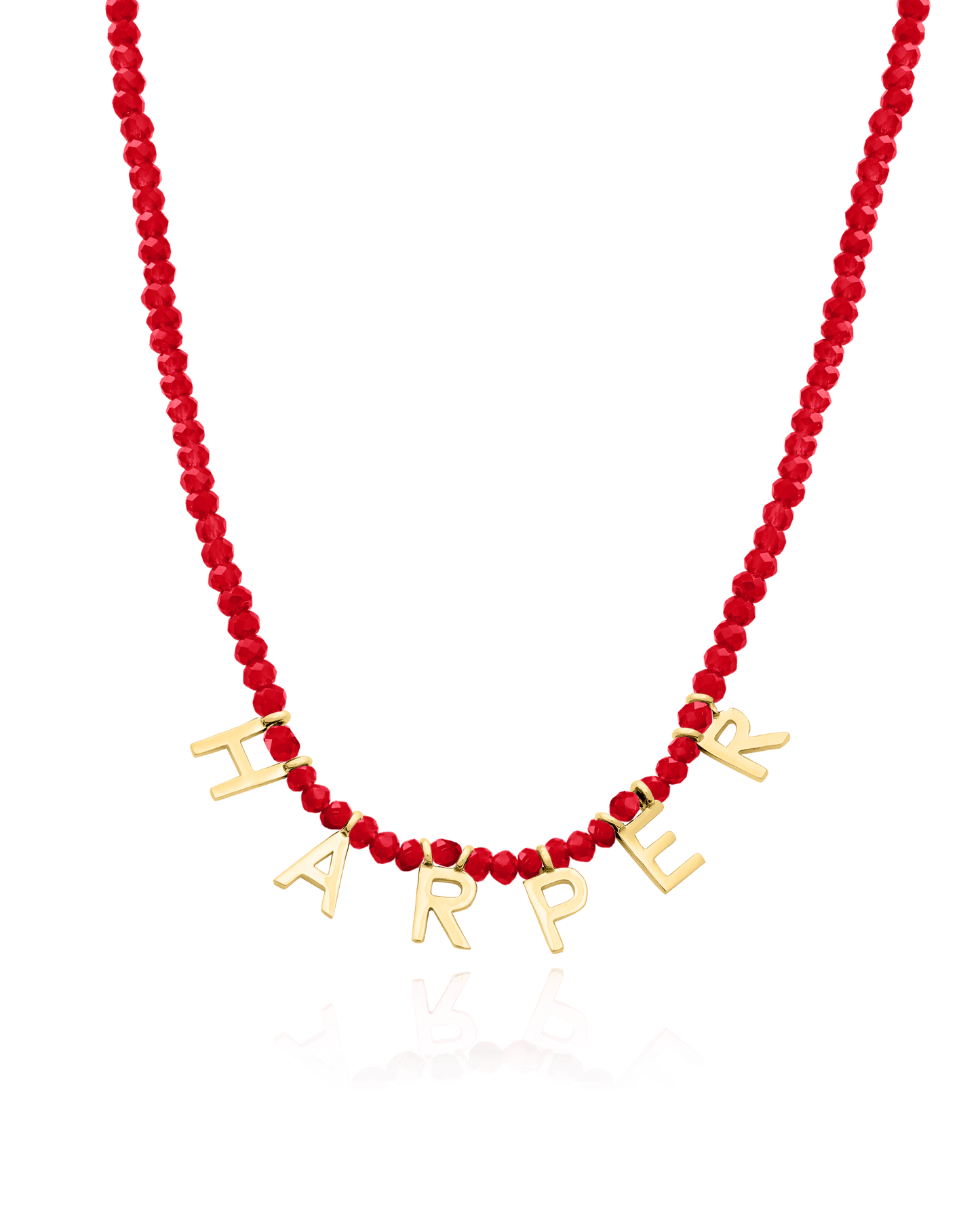 Gemstone & Initial Necklace - 18K Gold Vermeil Necklaces magal-dev Natural Red Jade 14"