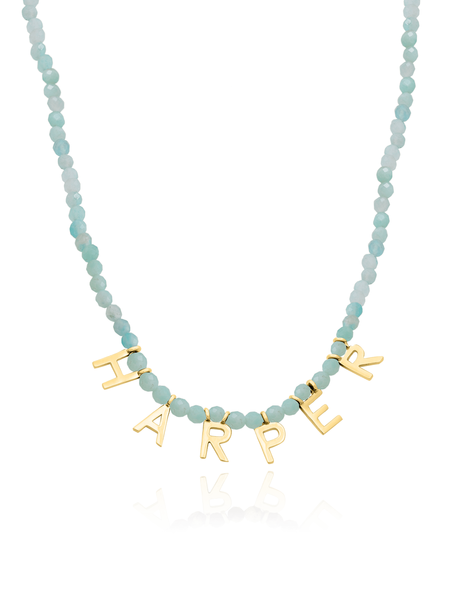 Gemstone & Initial Necklace - 18K Gold Vermeil Necklaces magal-dev Natural Apatite 14"