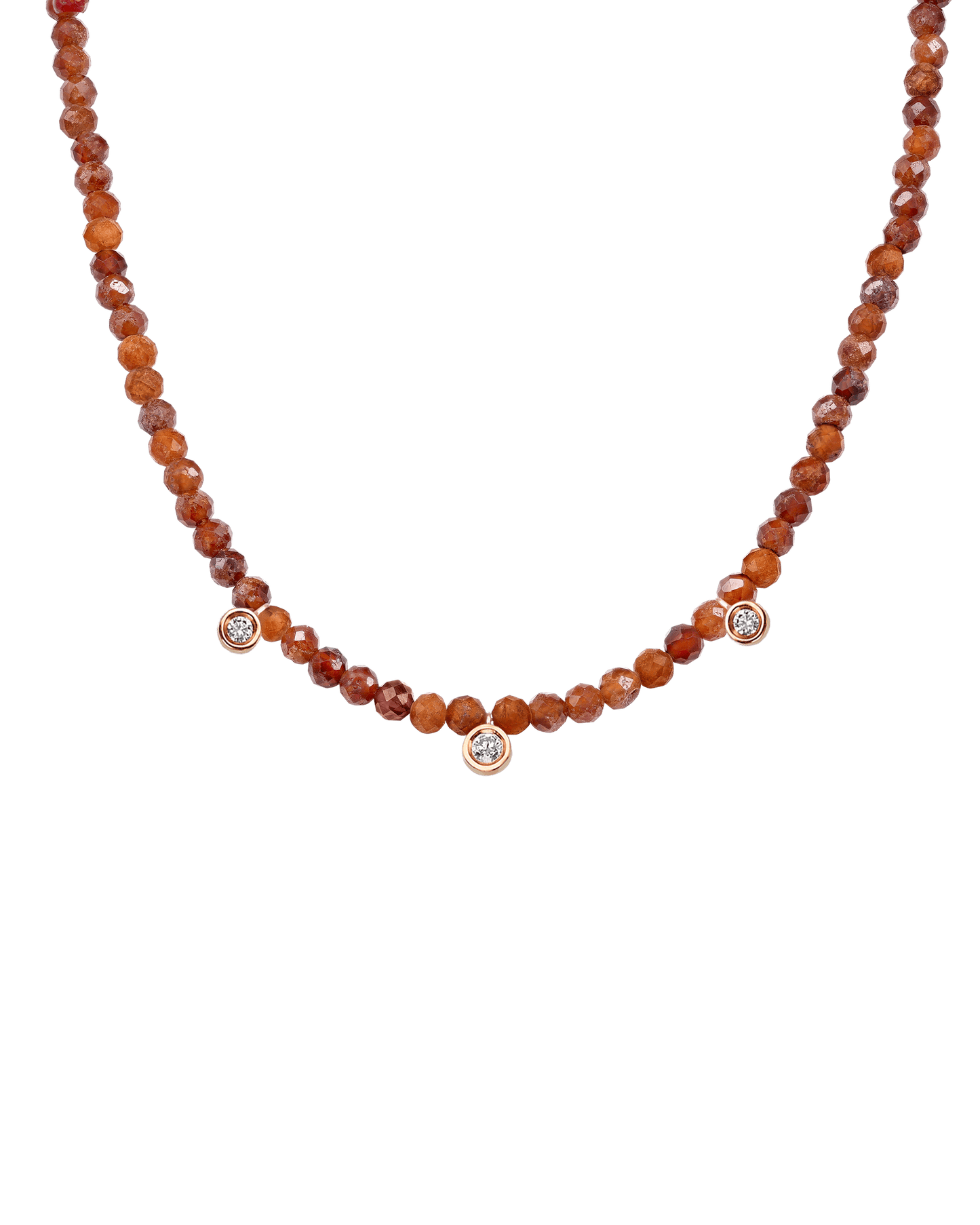 Garnet Gemstone & Three diamonds Necklace - 14K Yellow Gold Necklaces magal-dev