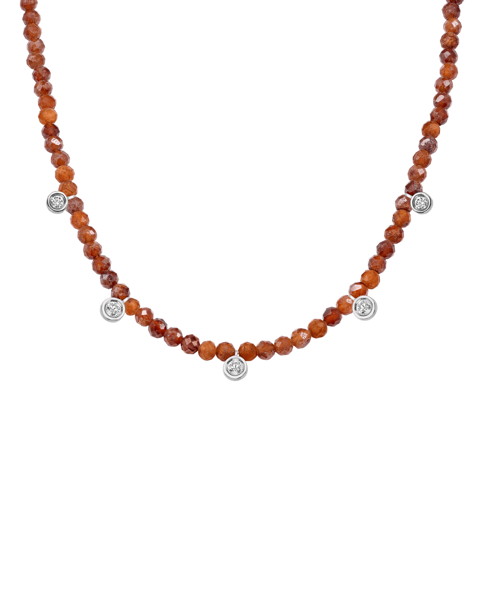 Garnet Gemstone & Five diamonds Necklace - 14K Yellow Gold Necklaces magal-dev
