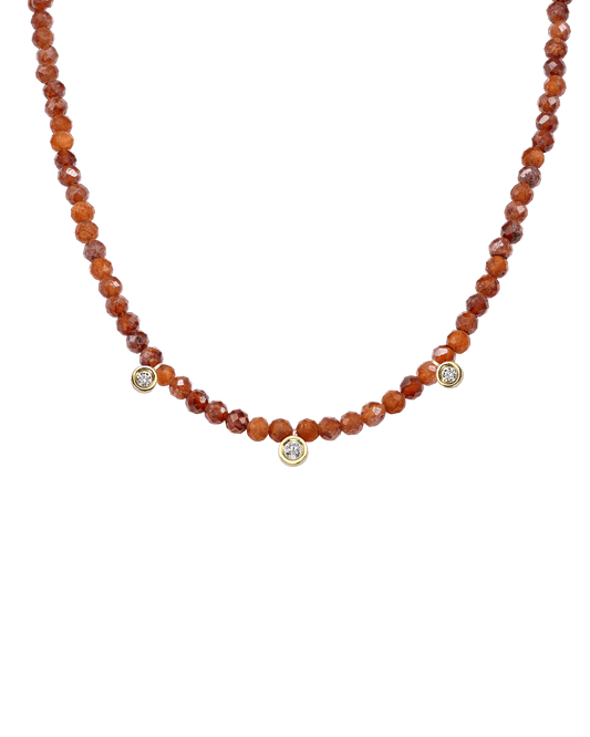 Garnet Gemstone & Three diamonds Necklace - 14K Yellow Gold Necklaces magal-dev Natural Garnet 14" - Collar