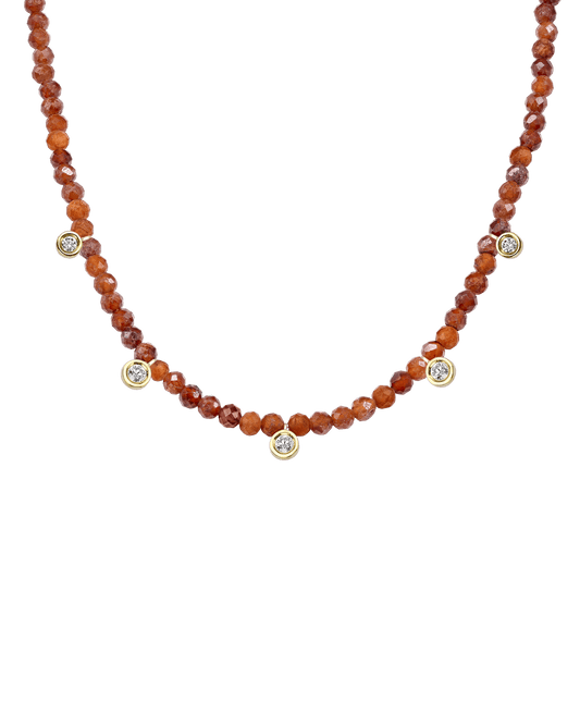 Garnet Gemstone & Five diamonds Necklace - 14K Yellow Gold Necklaces magal-dev Natural Garnet 14" - Collar