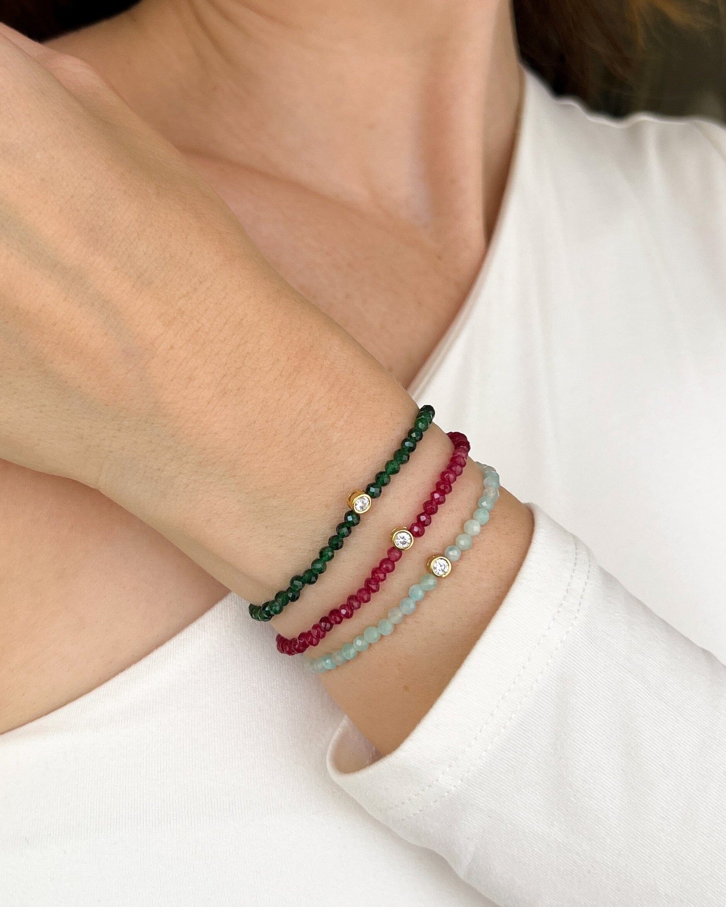 Bracelet Pierres Précieuses & Diamants - Or Blanc 14 carats Bracelets magal-dev