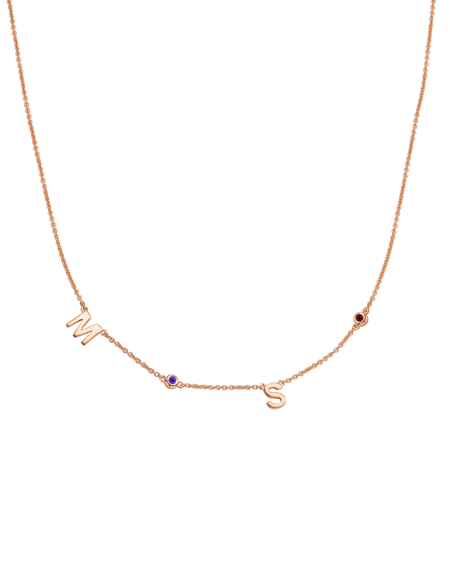 Initial Birthstone Necklace - 14K Rose Gold Necklaces magal-dev 2 Initials + 2 Birthstones Adjustable 16-17" (40cm-43cm)