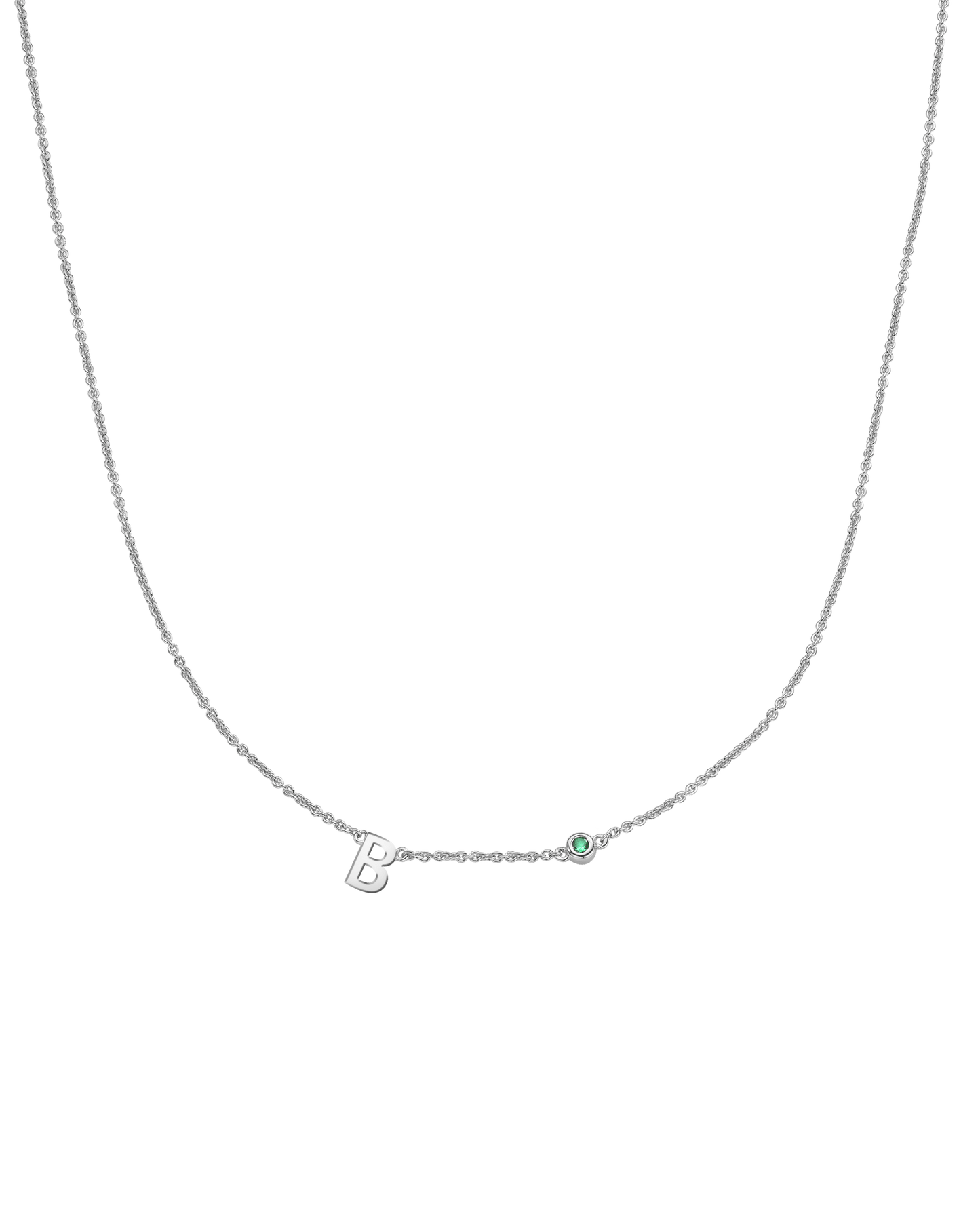 Initial Birthstone Necklace - 925 Sterling Silver Necklaces magal-dev 1 Initial + 1 Birthstone Adjustable 16-17" (40cm-43cm)