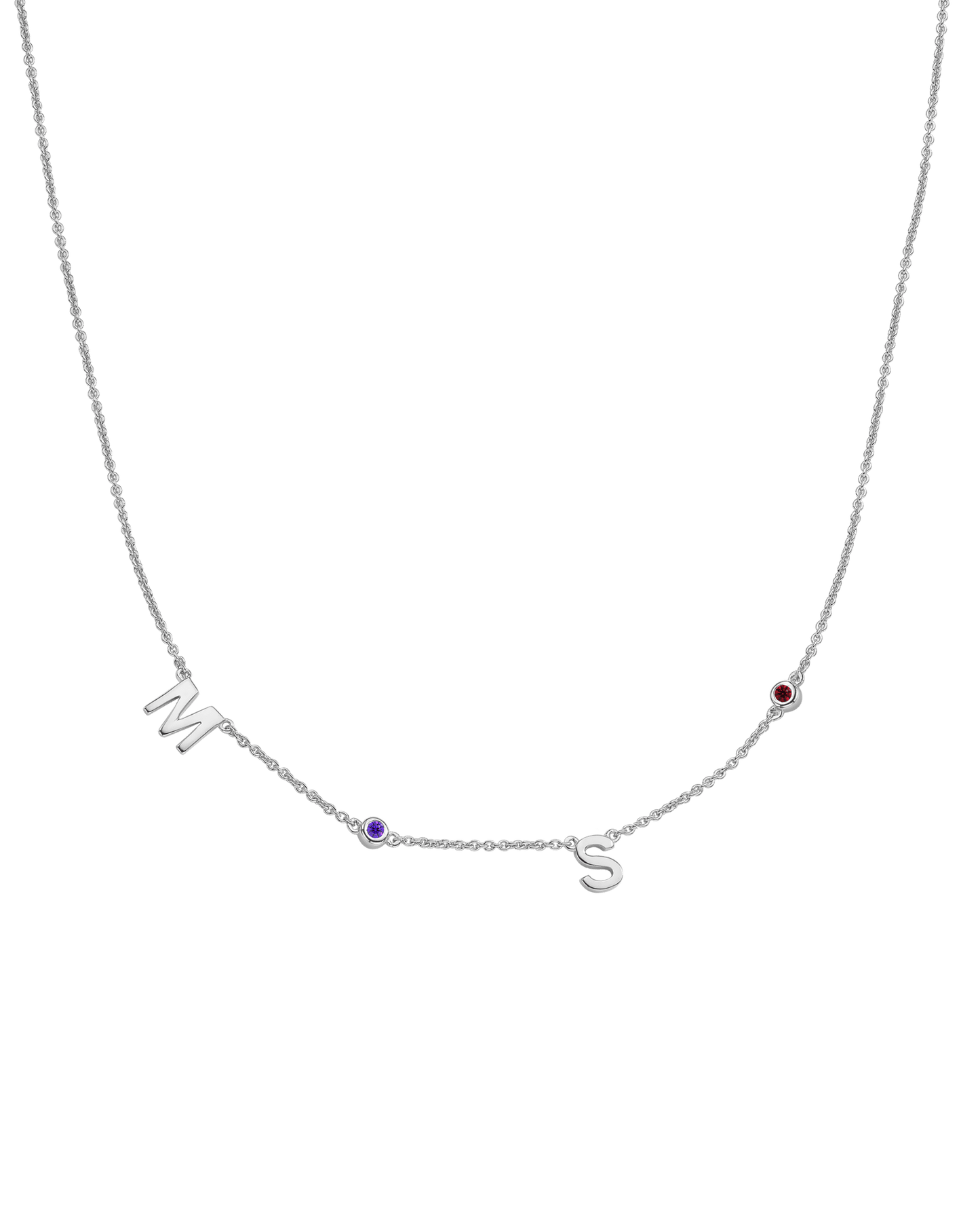 Initial Birthstone Necklace - 14K White Gold Necklaces magal-dev 2 Initials + 2 Birthstones Adjustable 16-17" (40cm-43cm)
